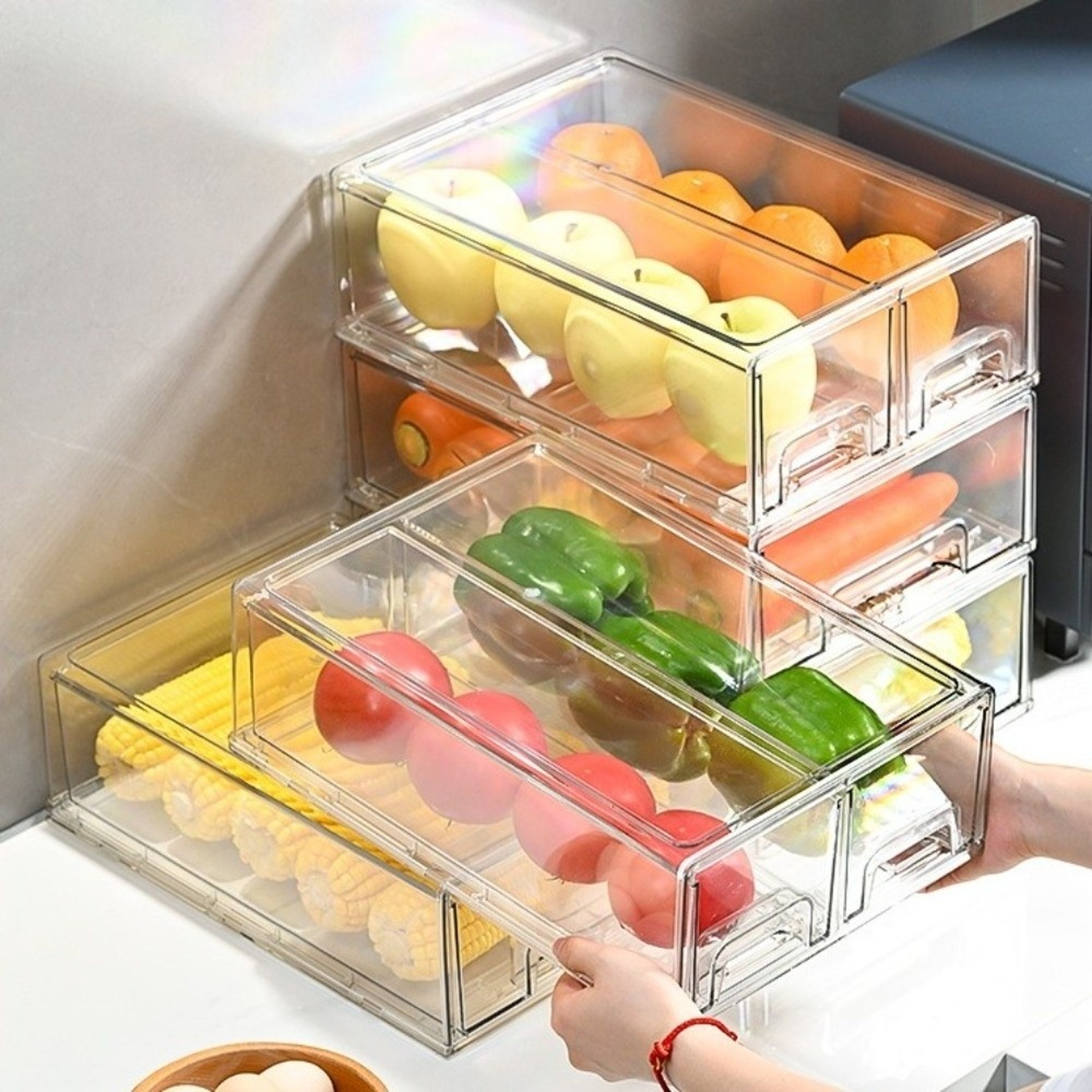 Clear Stackable Refrigerator Storage Box Pull Out Fridge Organizer Drawer – view 4