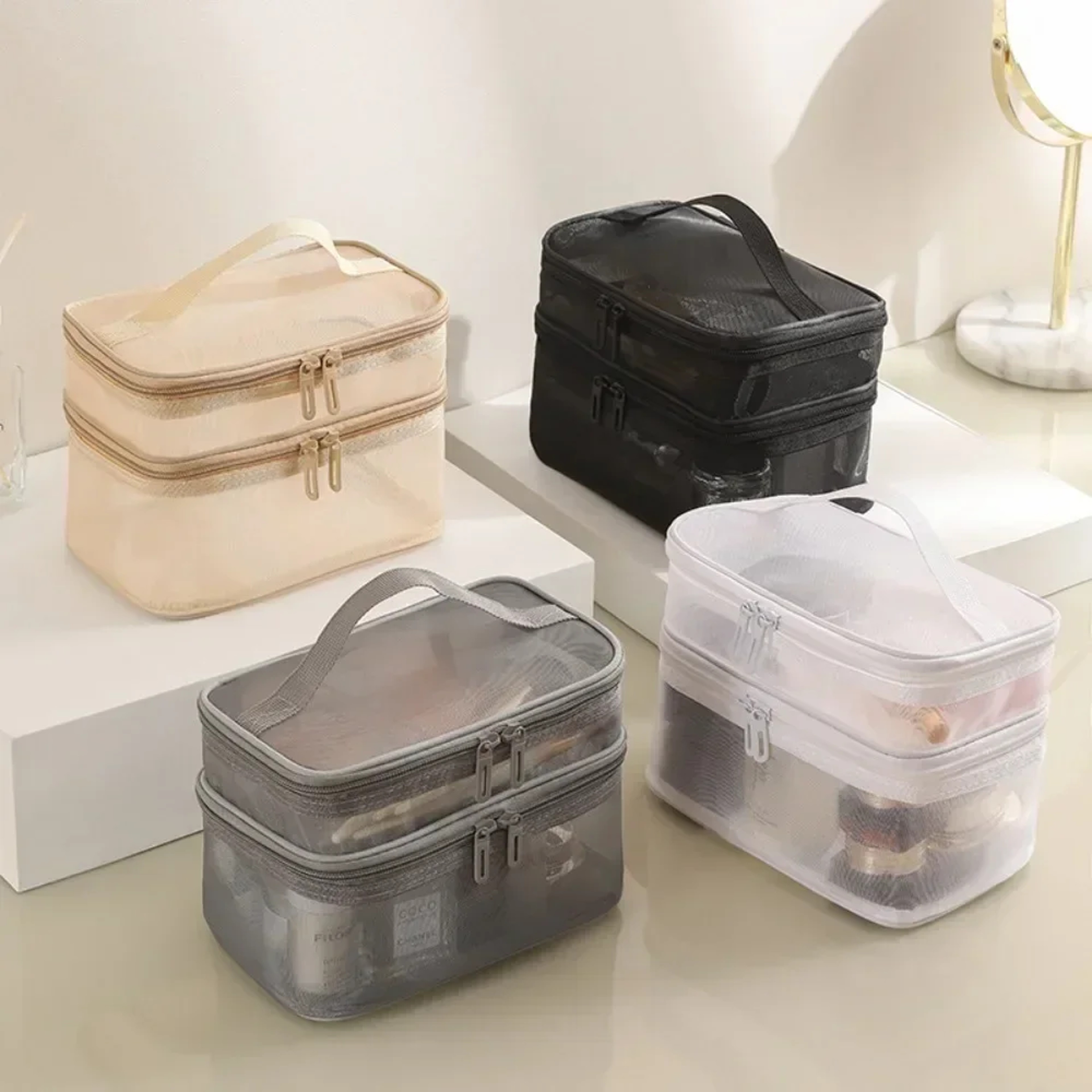 Double Layer Travel Cosmetic Bag Large Capacity Transparent Makeup Organizer 4