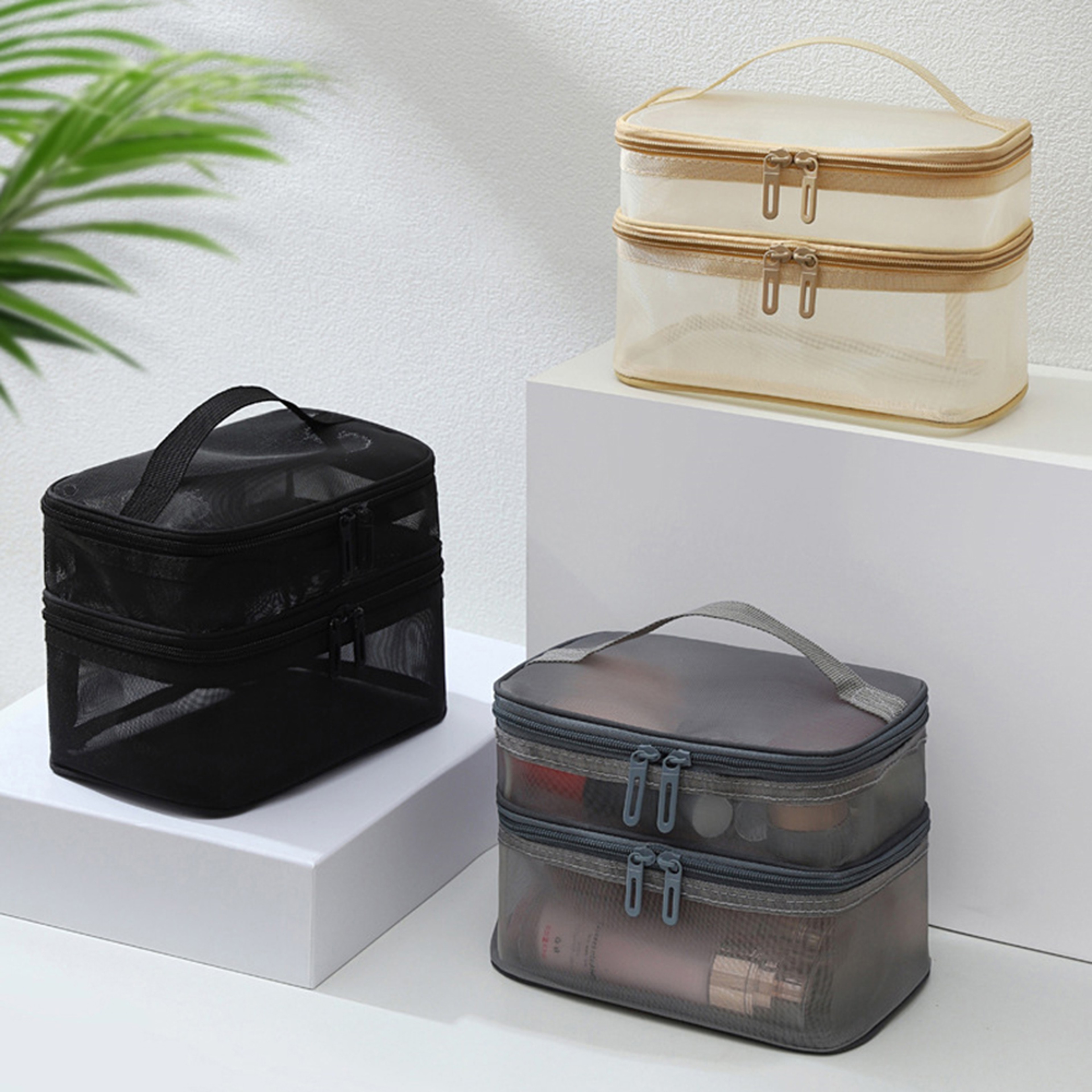 Double Layer Travel Cosmetic Bag Large Capacity Transparent Makeup Organizer 5