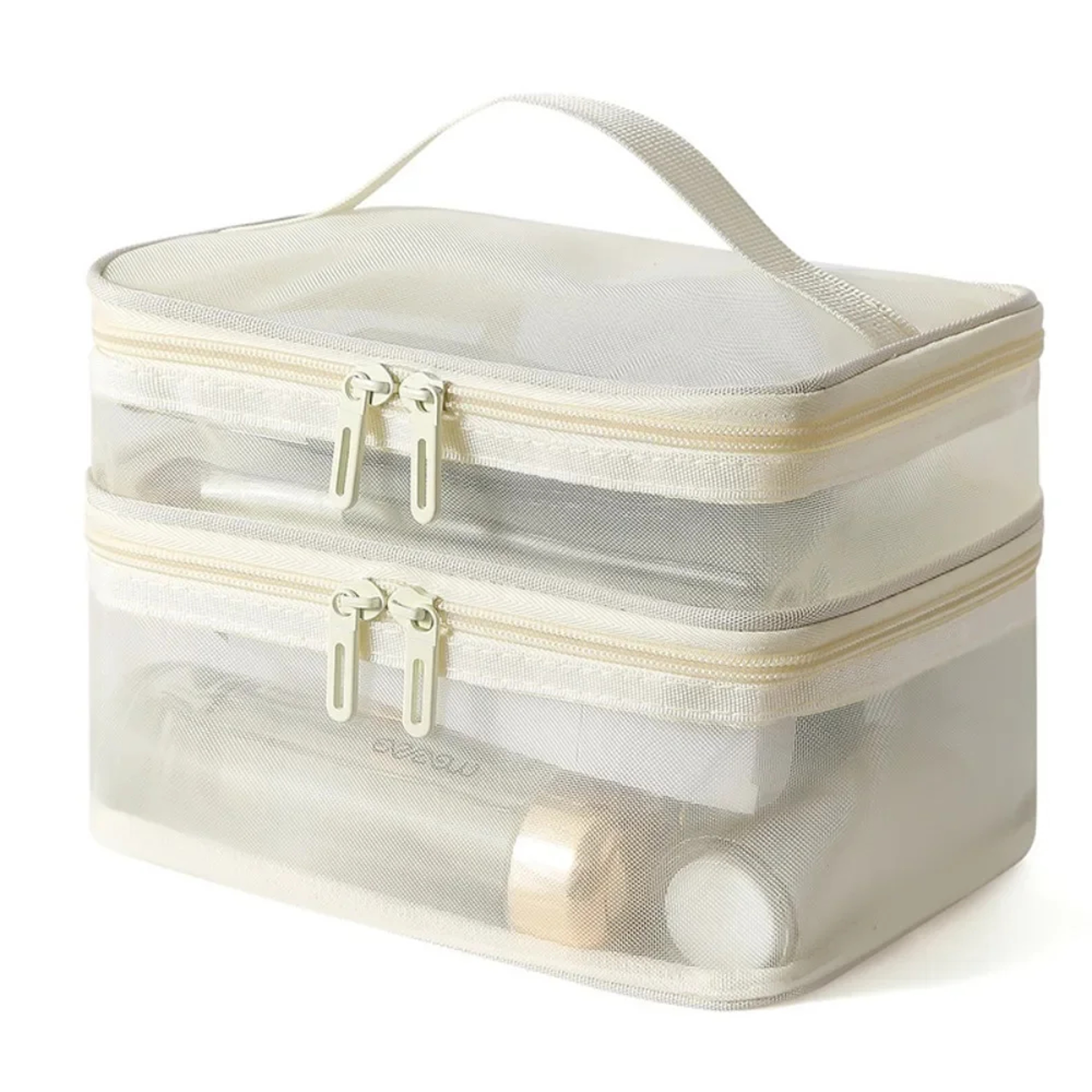Double Layer Travel Cosmetic Bag Large Capacity Transparent Makeup Organizer 7