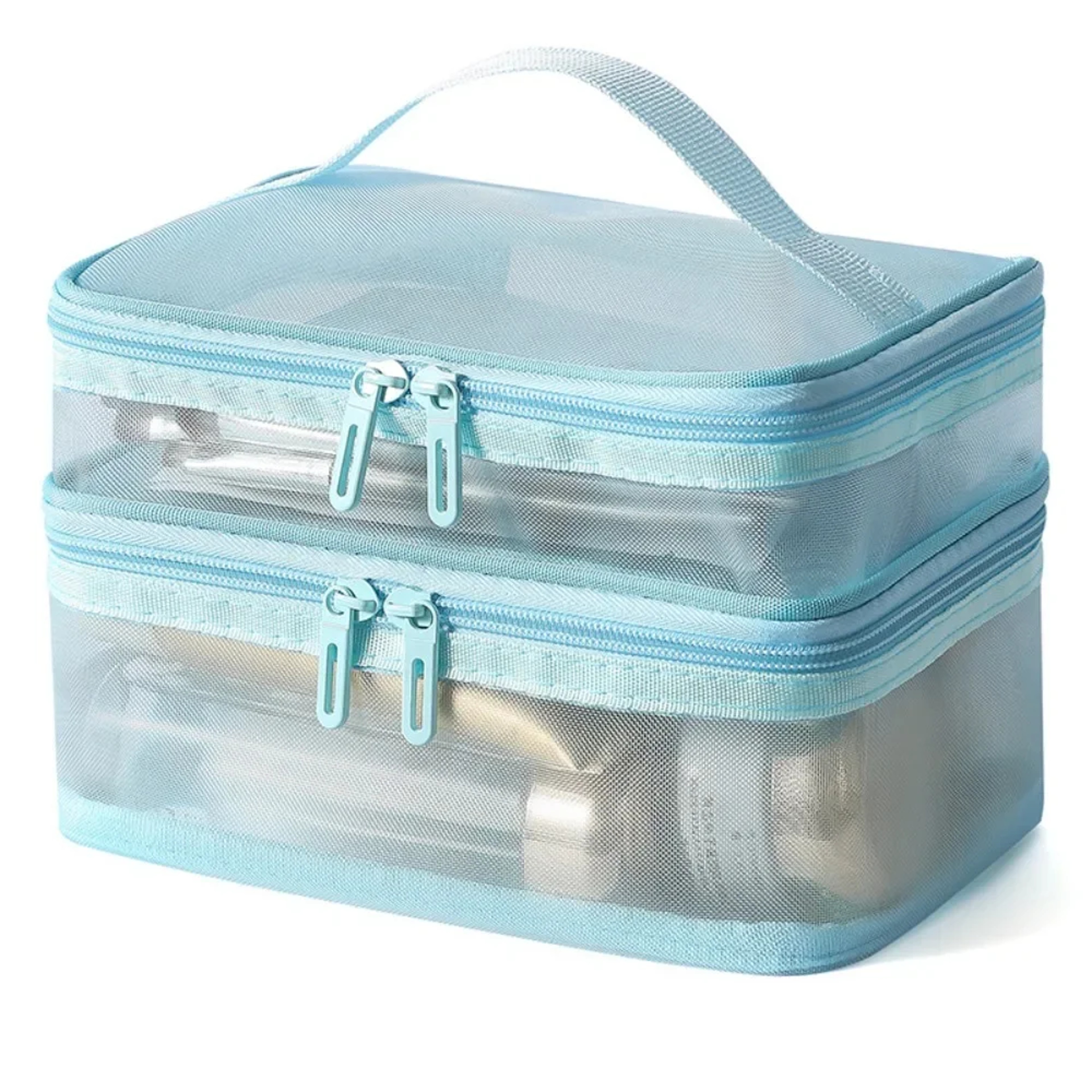 Double Layer Travel Cosmetic Bag Large Capacity Transparent Makeup Organizer 8