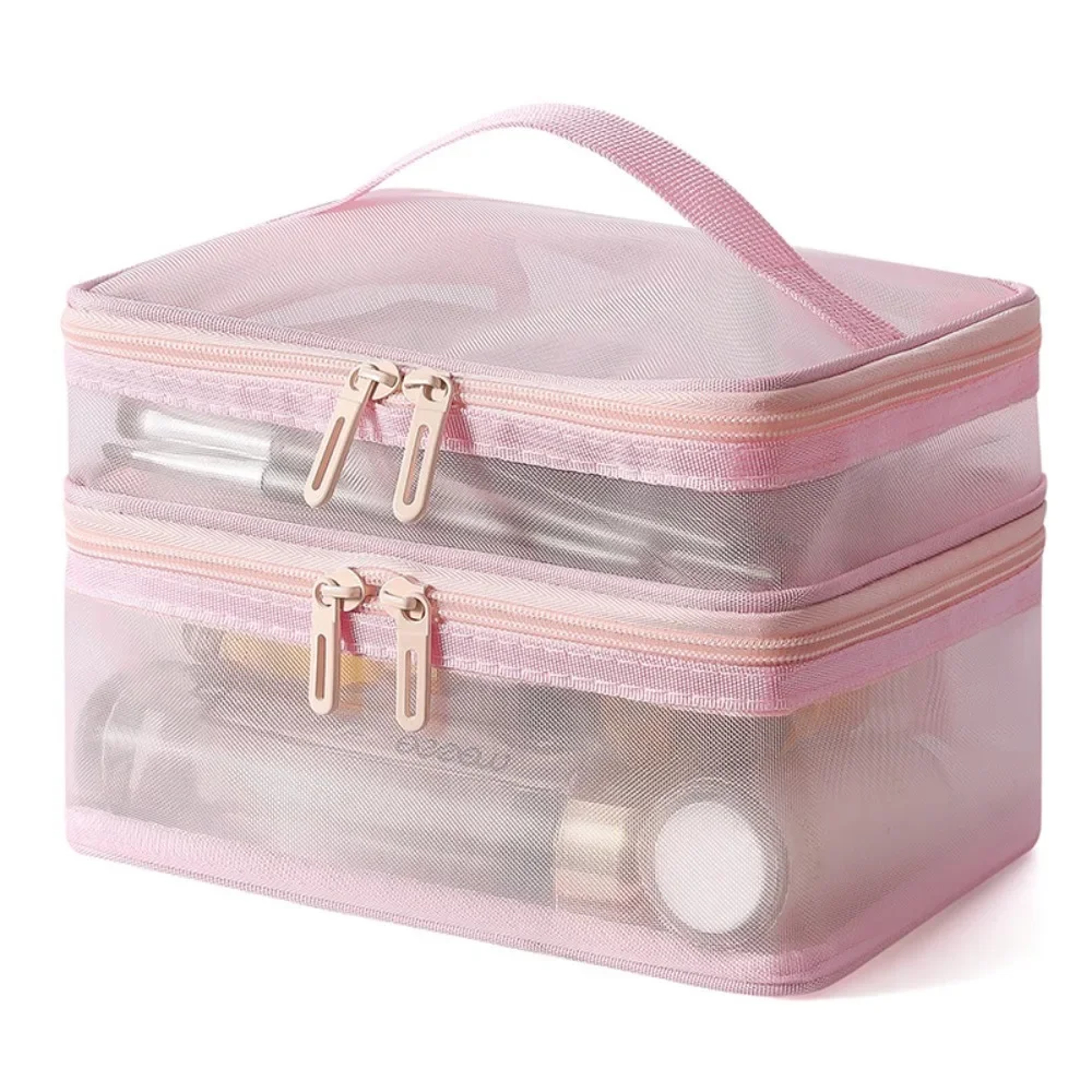 Double Layer Travel Cosmetic Bag Large Capacity Transparent Makeup Organizer 0