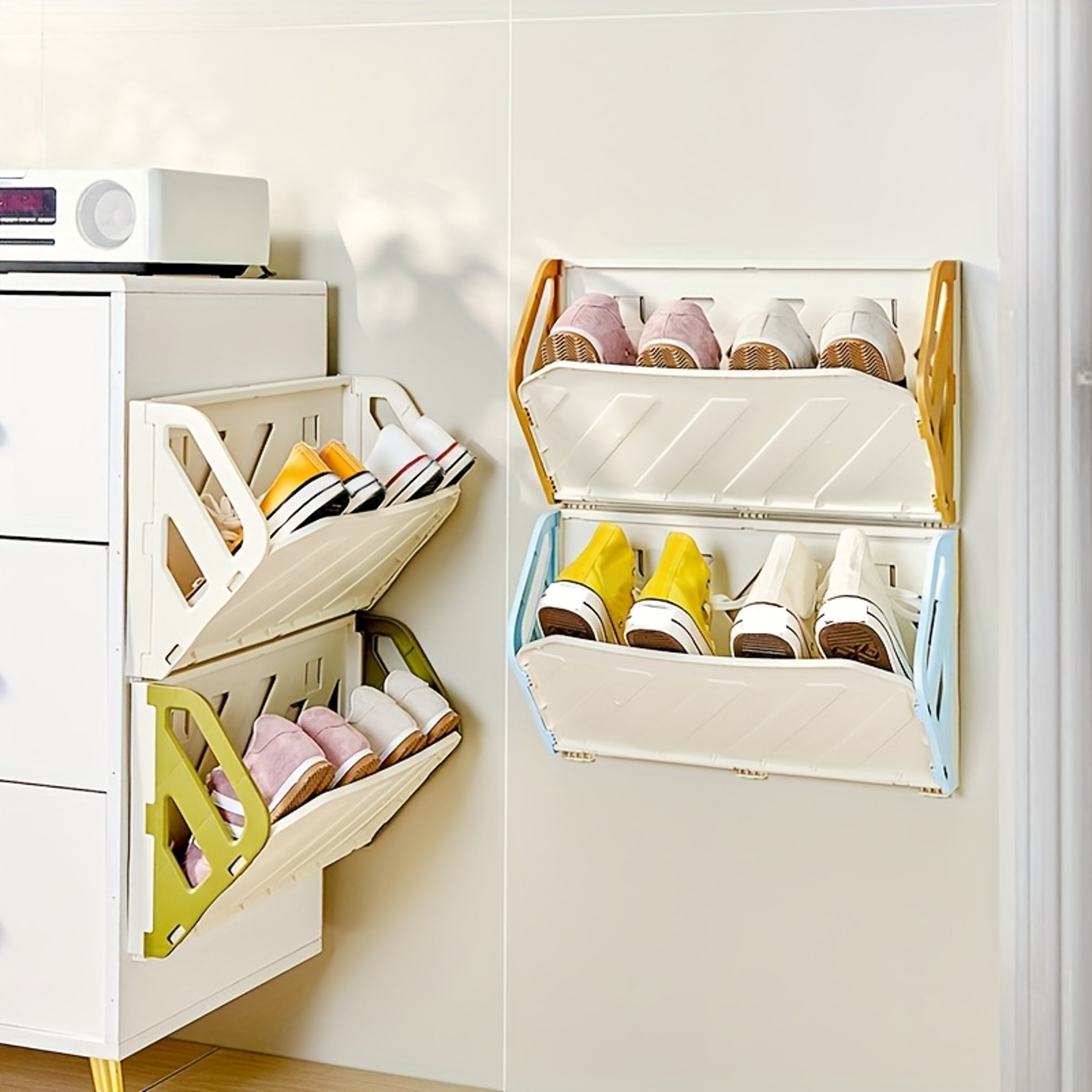 Wall Mounted Folding Shoe Rack No Drill Space Saving Shoe Organizer 2