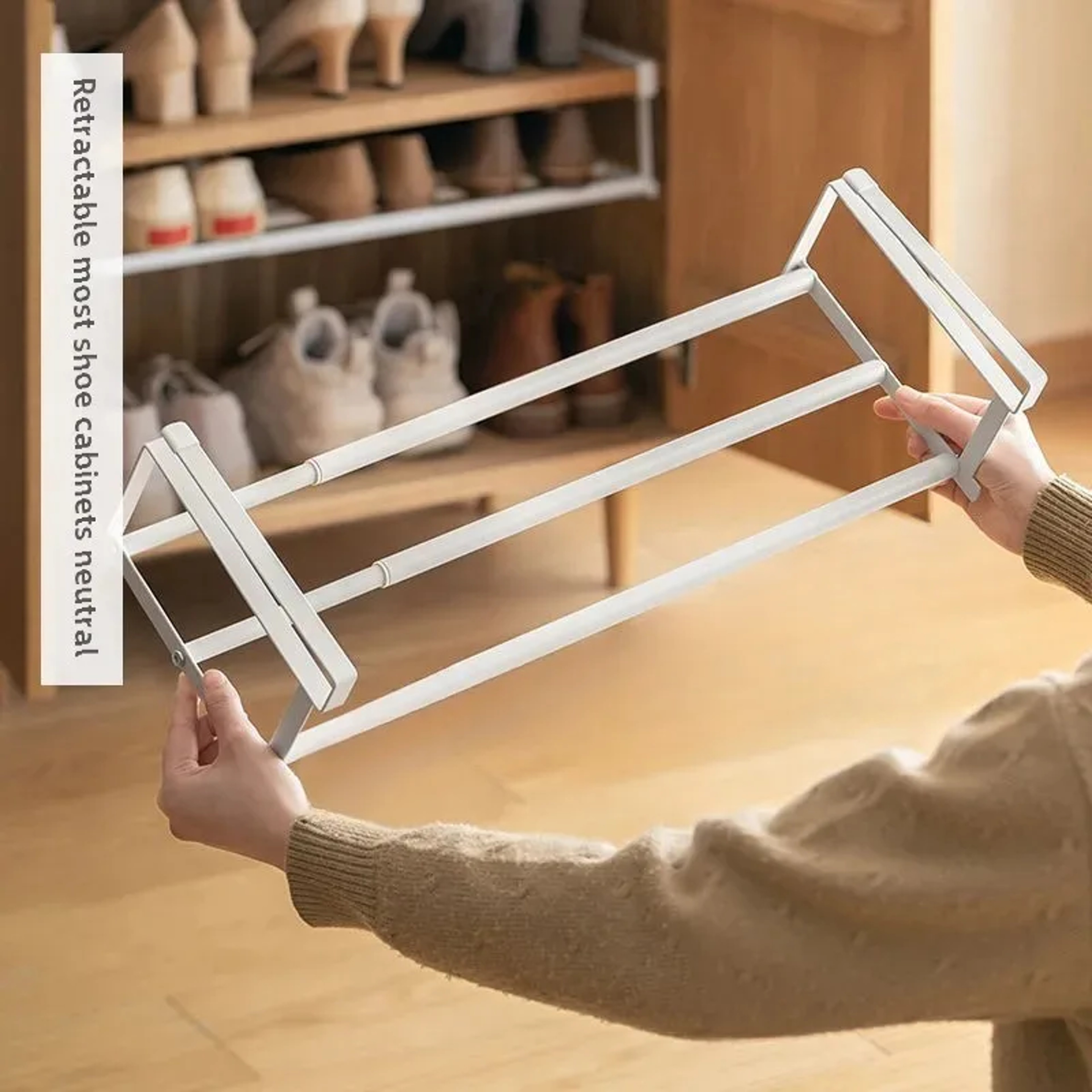 Adjustable Telescopic Shoe Rack Space Saving Closet Organizer With Hanging Basket – view 3