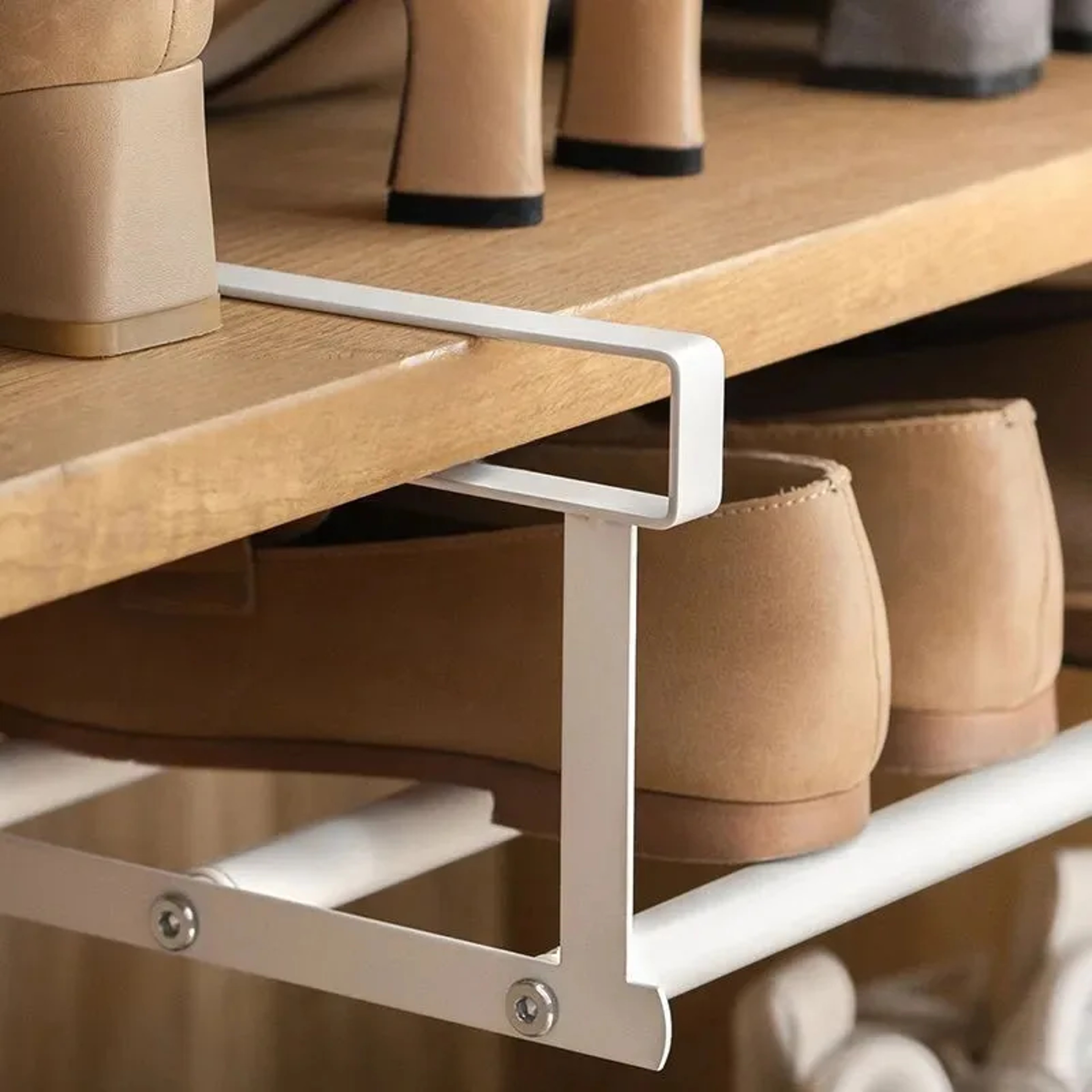 Adjustable Telescopic Shoe Rack Space Saving Closet Organizer With Hanging Basket – view 4
