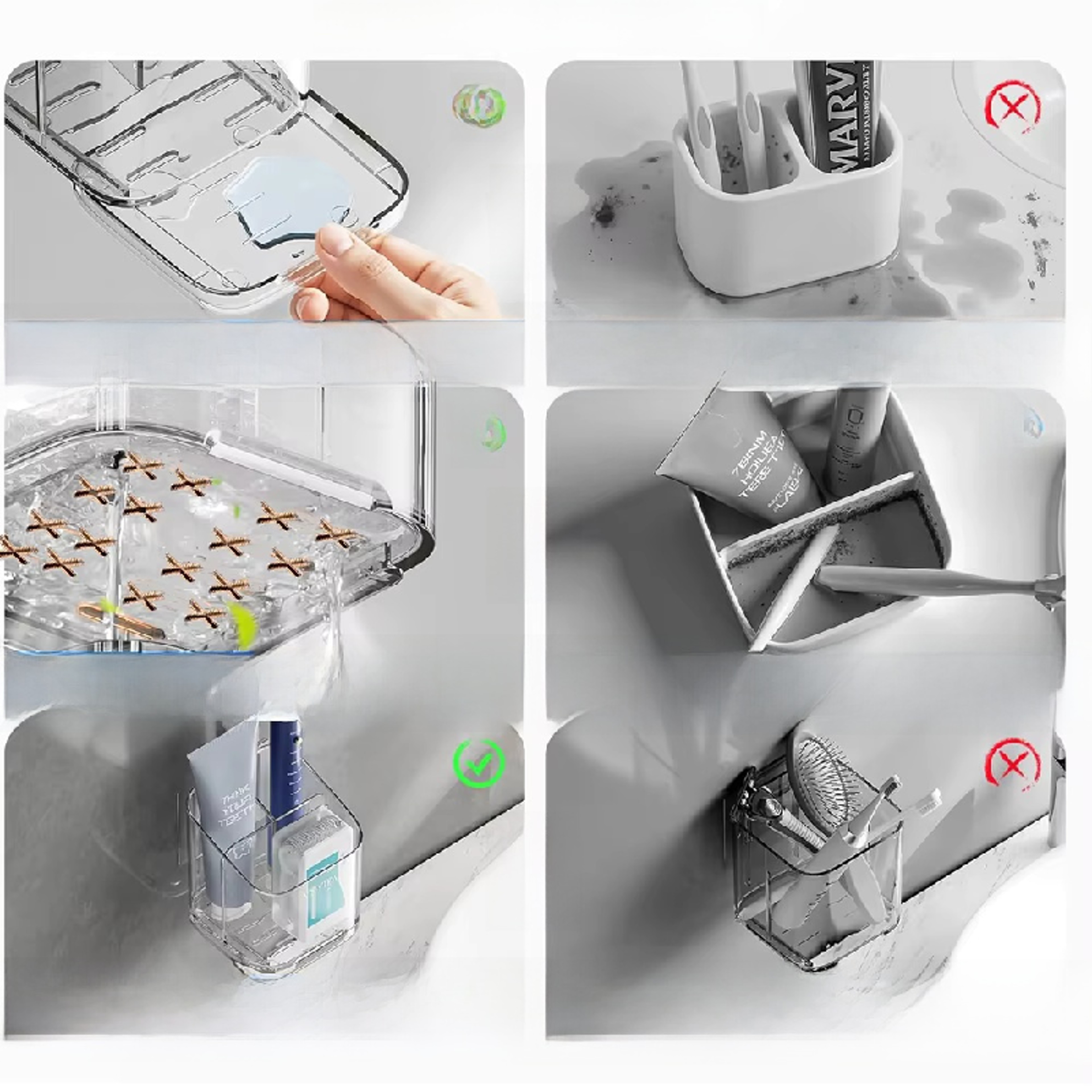 No Drill Wall Mounted Toothbrush Holder Large Capacity Bathroom Organizer – view 4