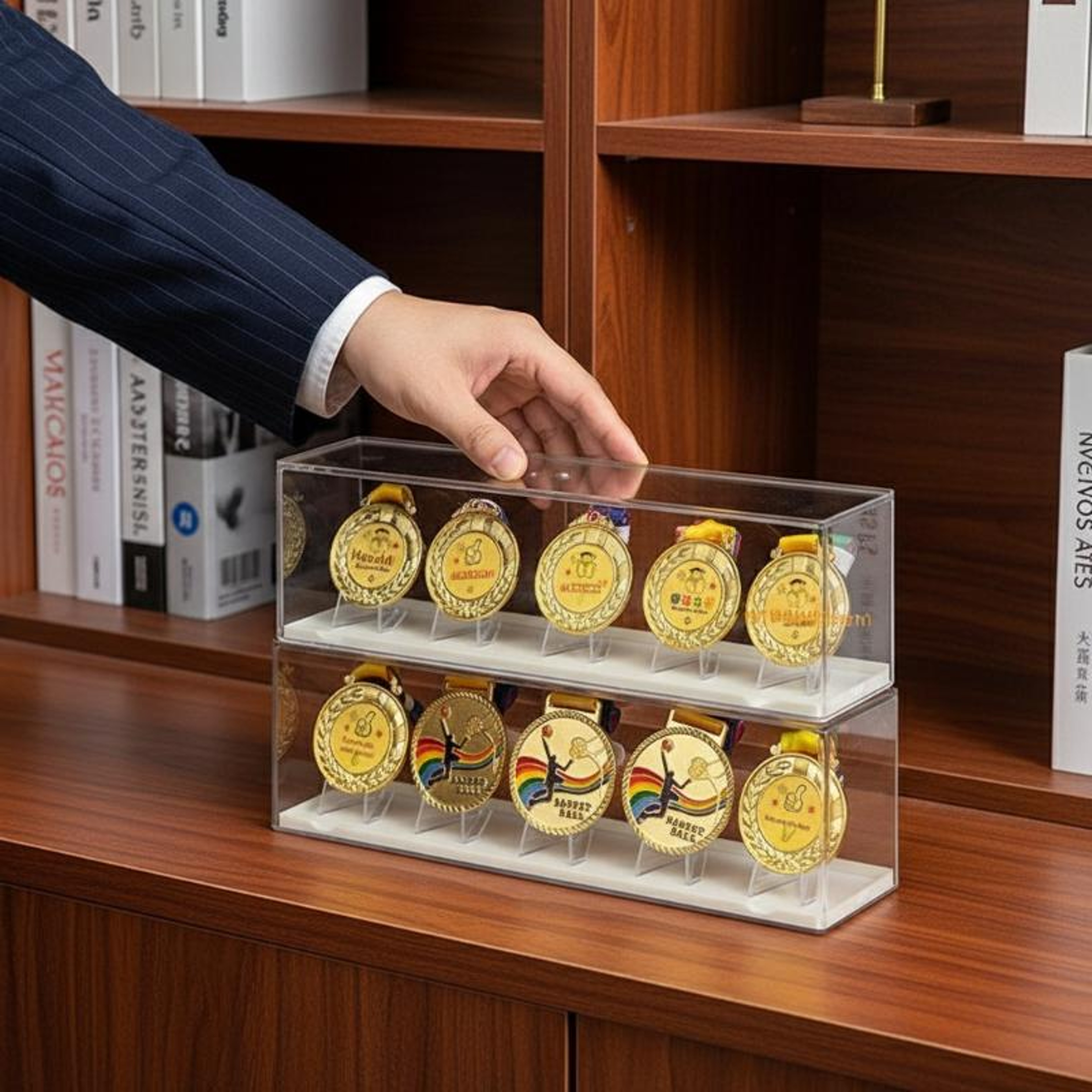 Marathon Medal Display Box Stackable Medal Storage Organizer For Coins Badges And Awards 4