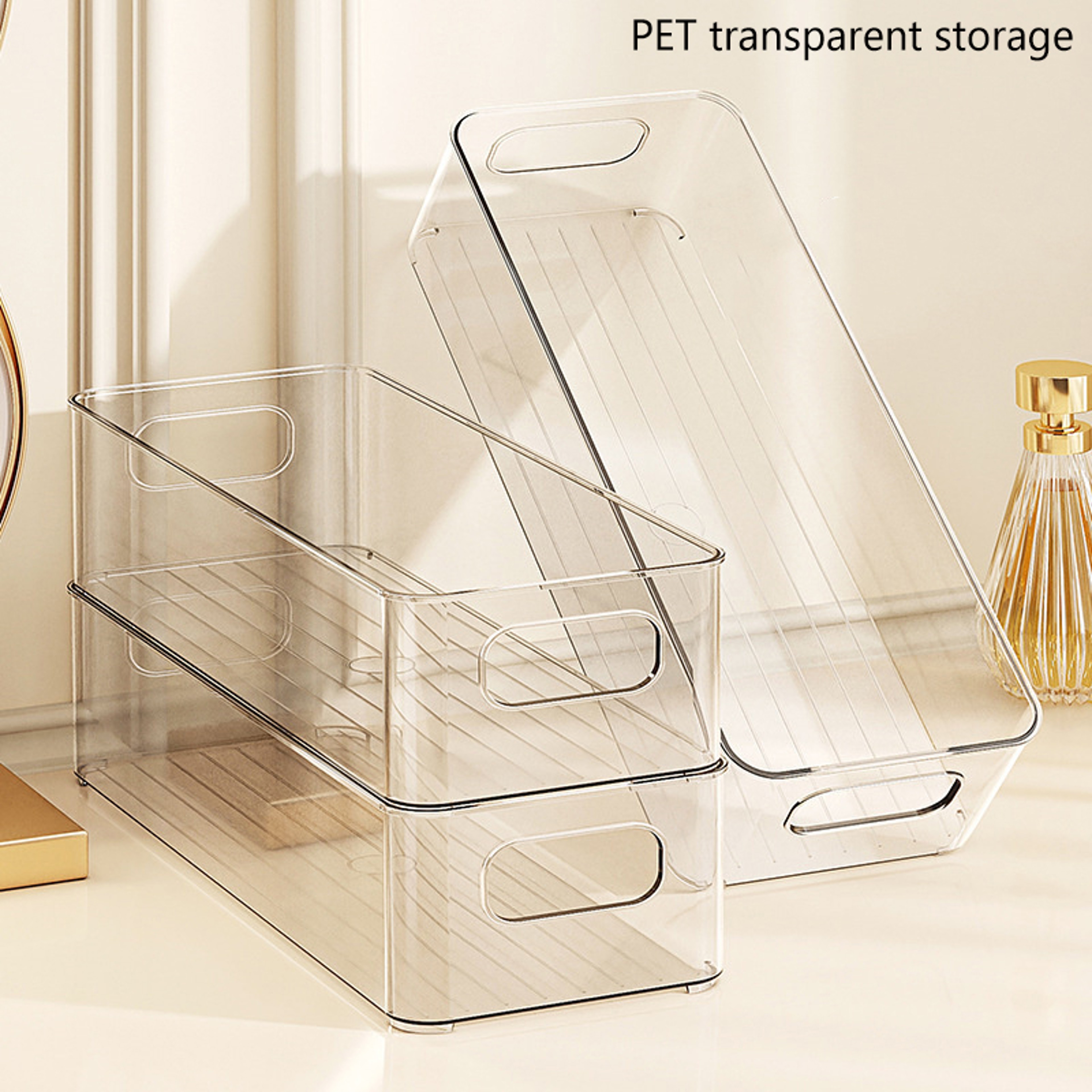 Clear Stackable Storage Bin With Handles For Fridge Pantry And Makeup Organization 1