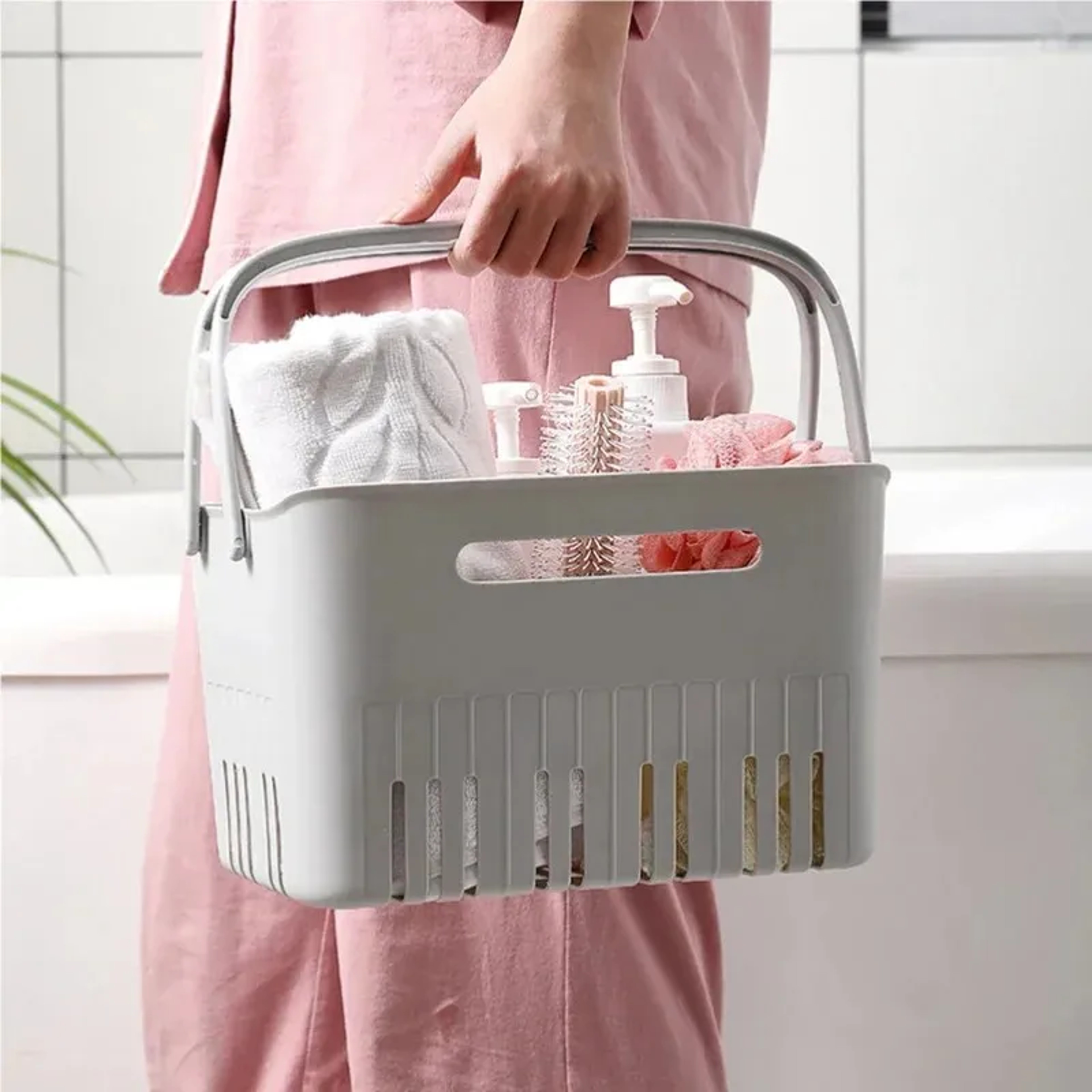 Portable Shower Caddy Stackable Plastic Storage Basket With Carry Handles 4