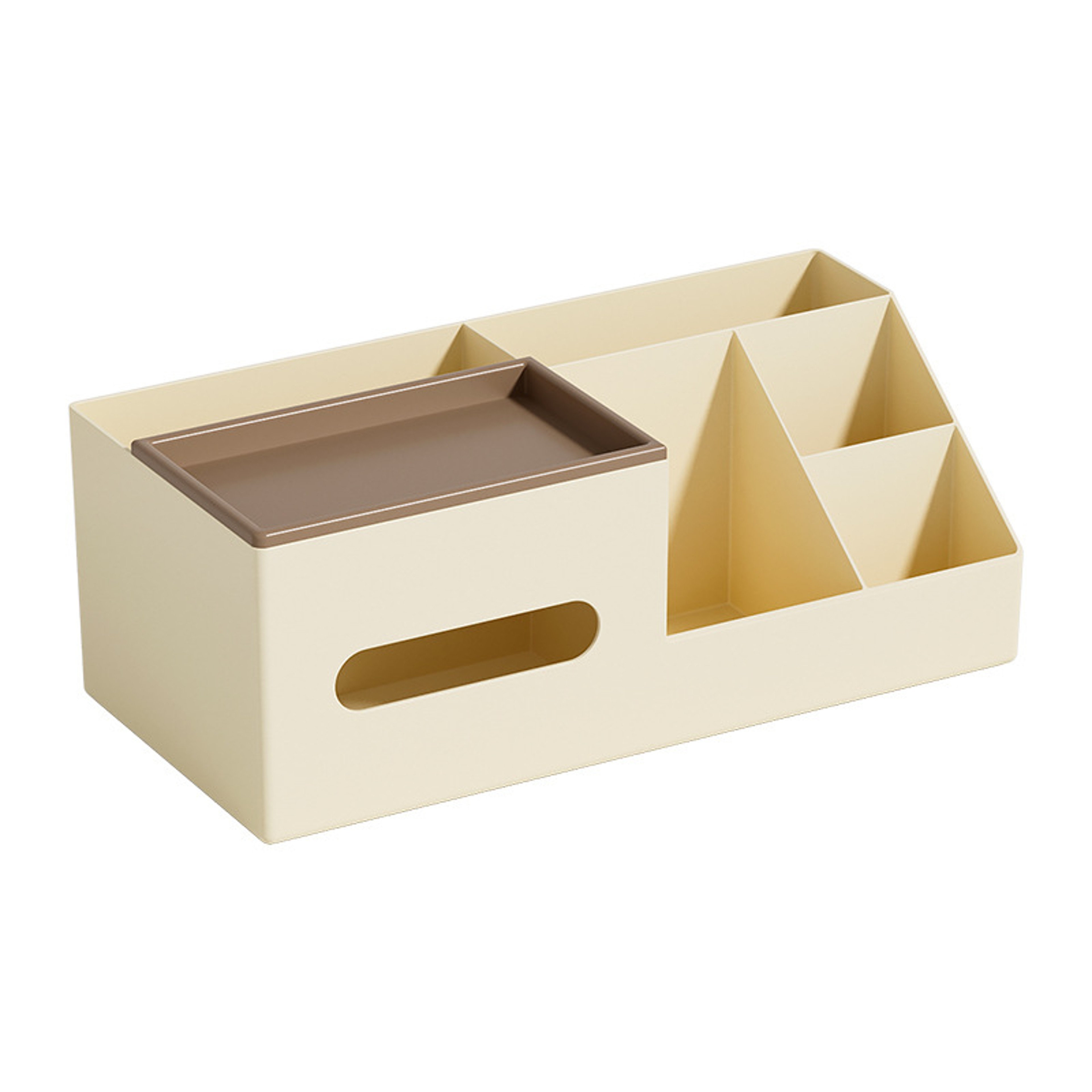 Cream Multi Compartment Tissue Box Desktop Organizer and Remote Control Storage Caddy – view 1