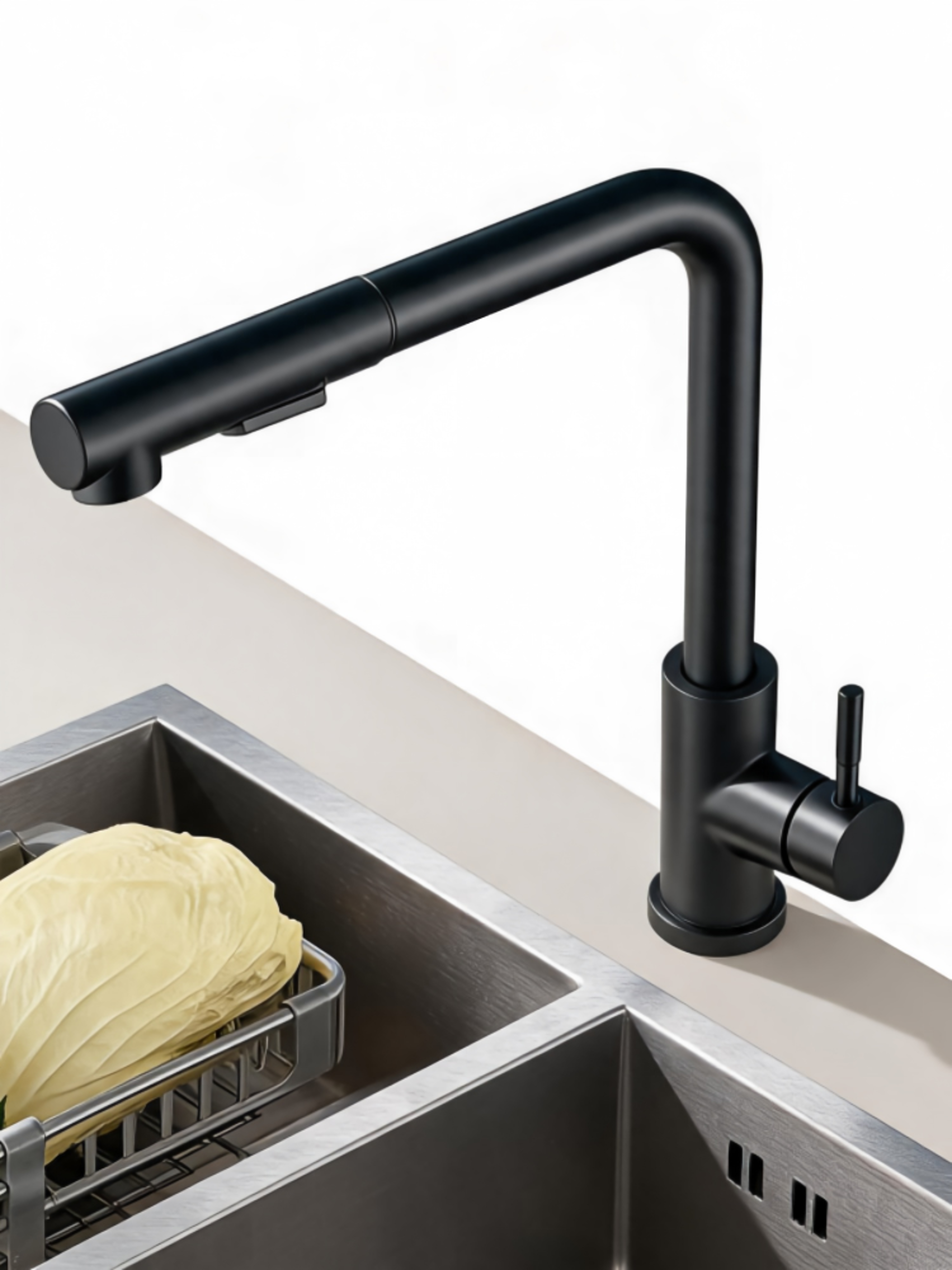Black Pull Out Kitchen Faucet with Dual Mode Sprayer Stainless Steel Mixer Tap – view 2