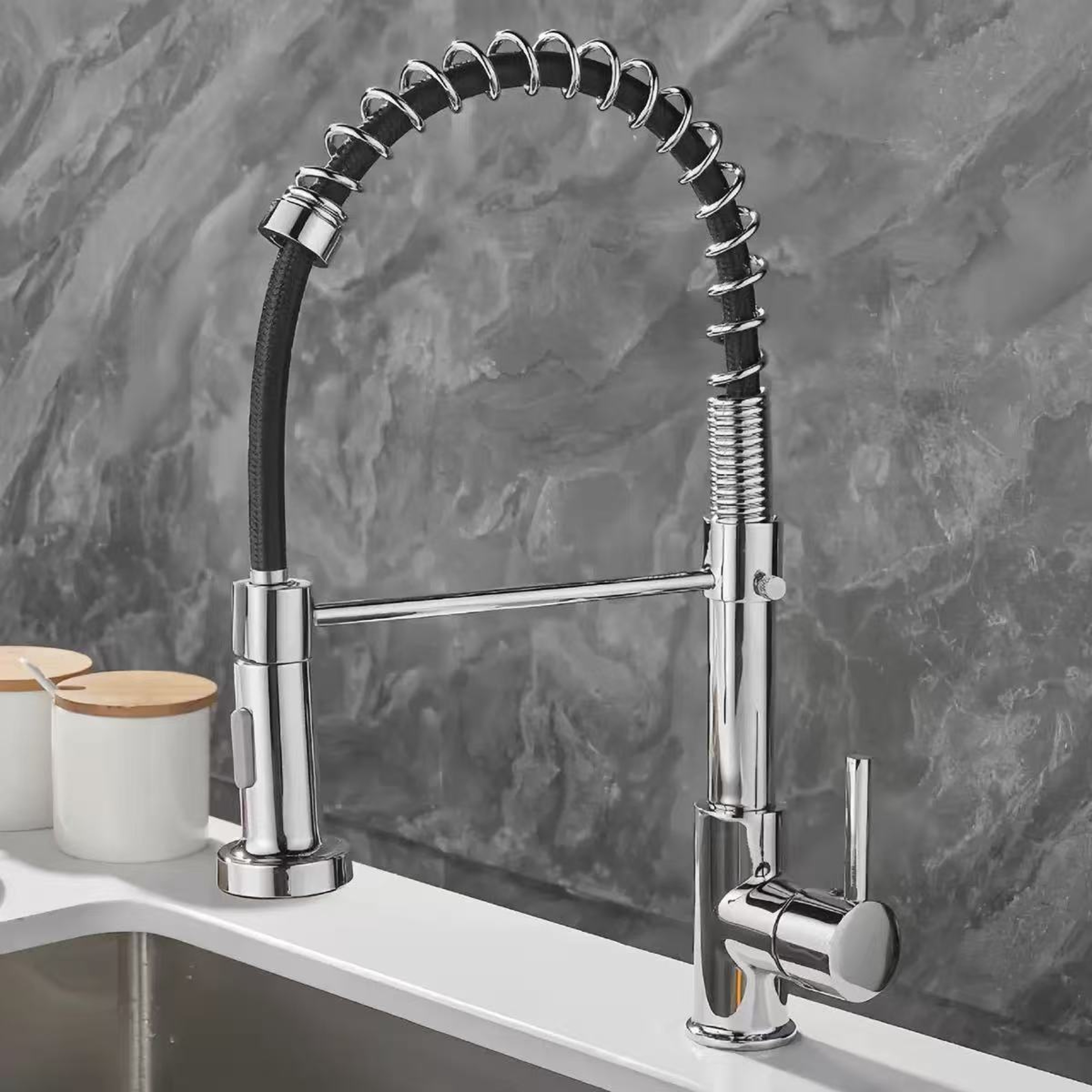 Stainless Steel Pull Out Kitchen Faucet with 360 Swivel Spray Head – view 4