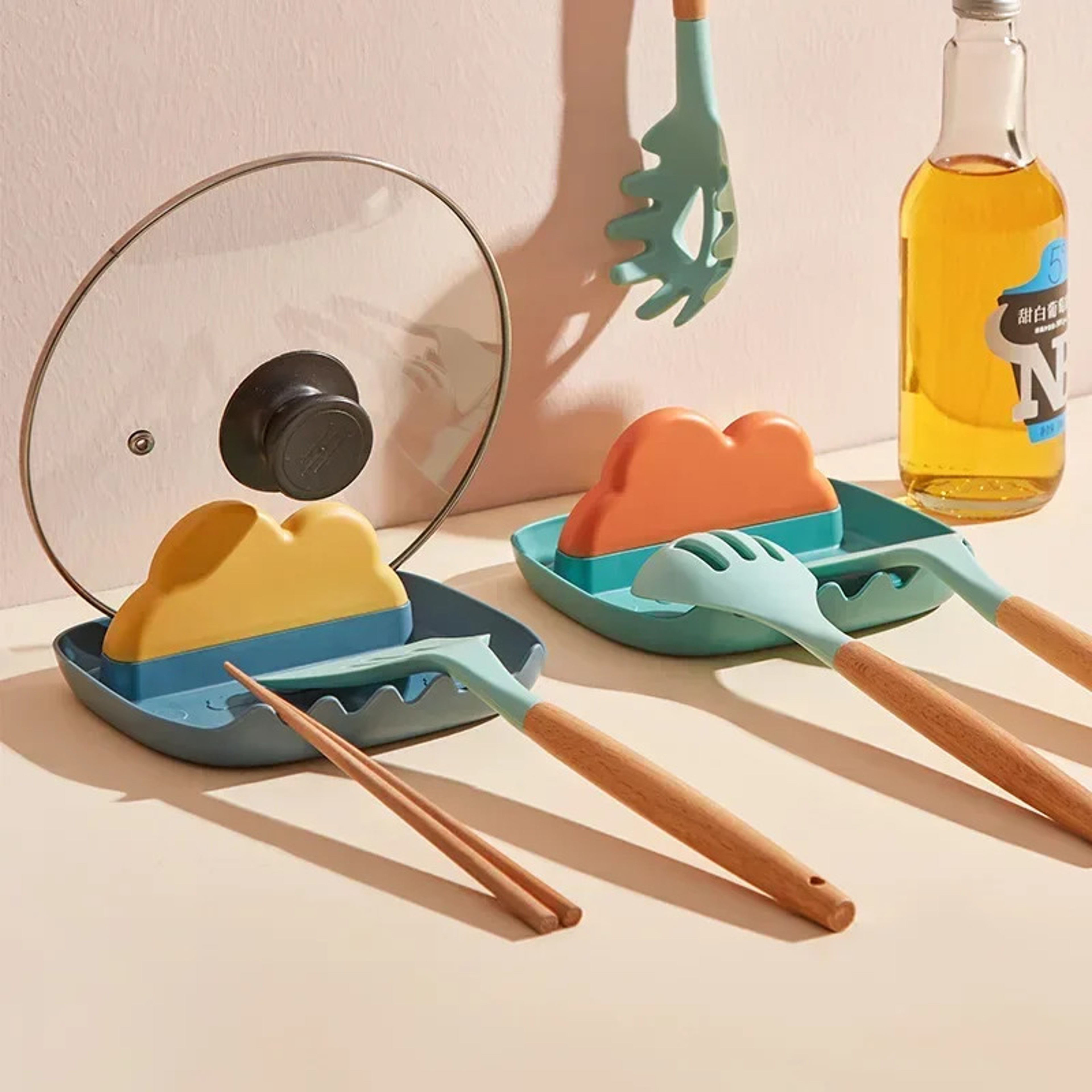 Foldable Pot Lid Holder And Kitchen Utensil Organizer For Spoon Spatula And Cutting Board 1