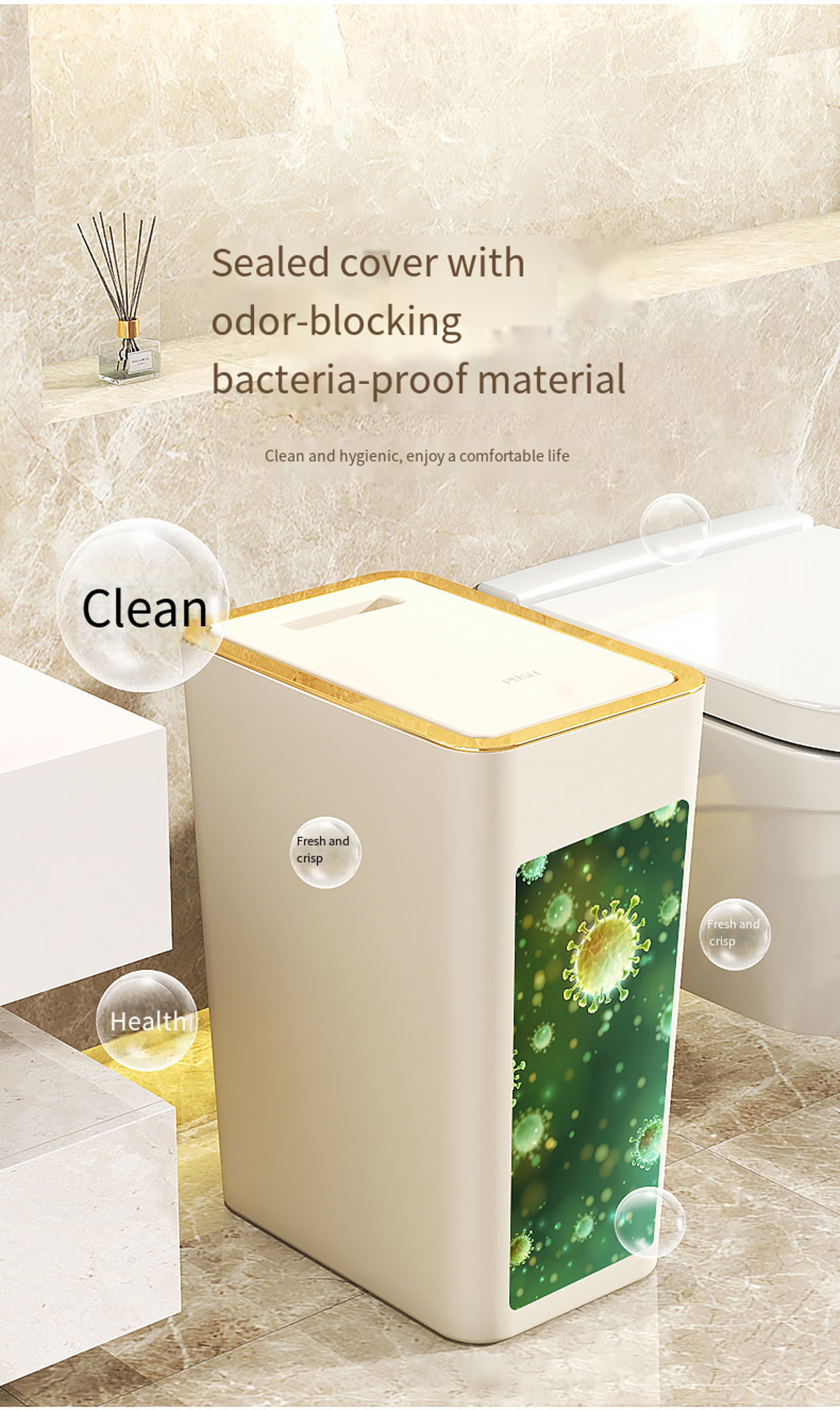Slim Press Airtight Slim Trash Can With One Touch Pop Up Lid 4