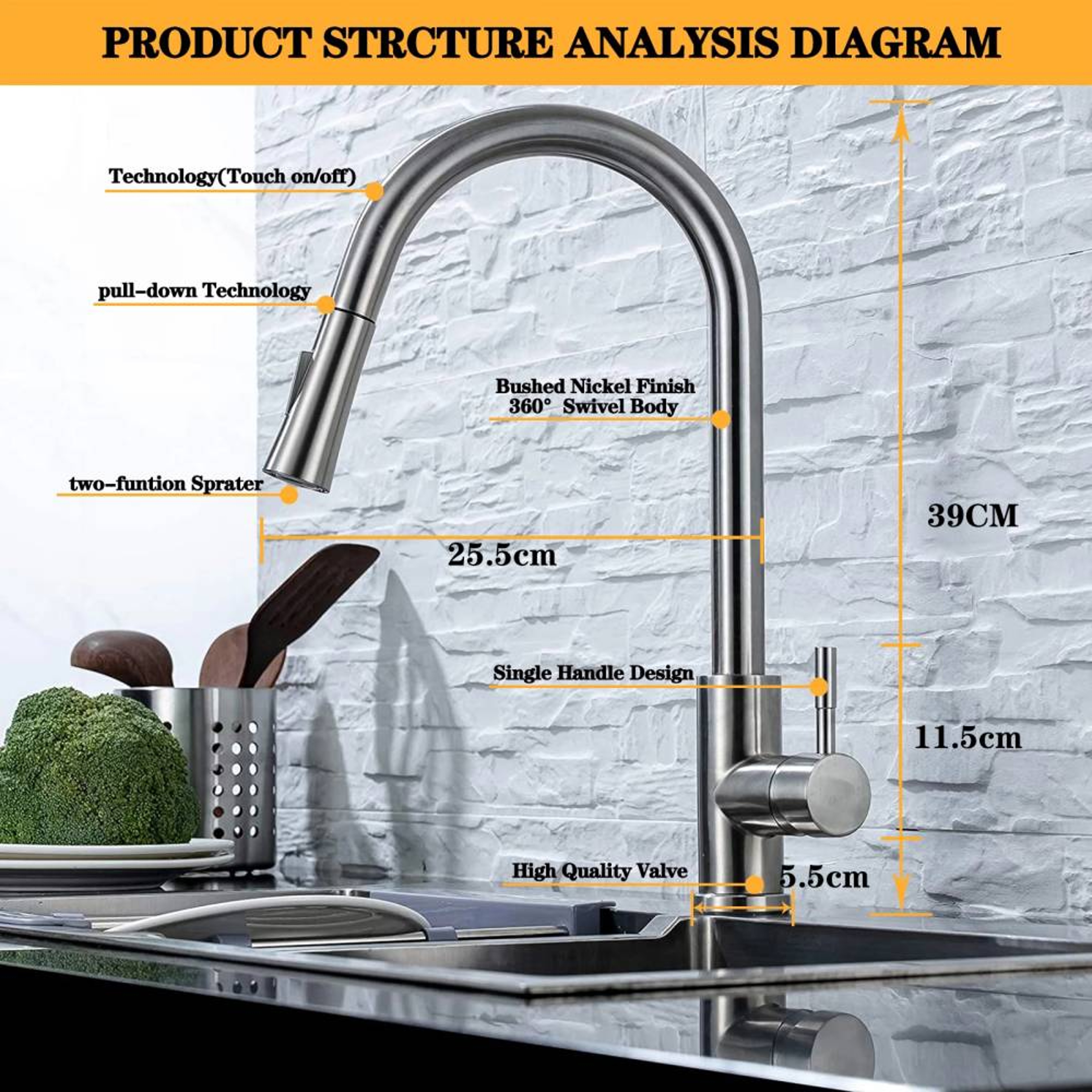 Smart Touchless Kitchen Faucet with Pull Out Sprayer and Stainless Steel Finish – view 5