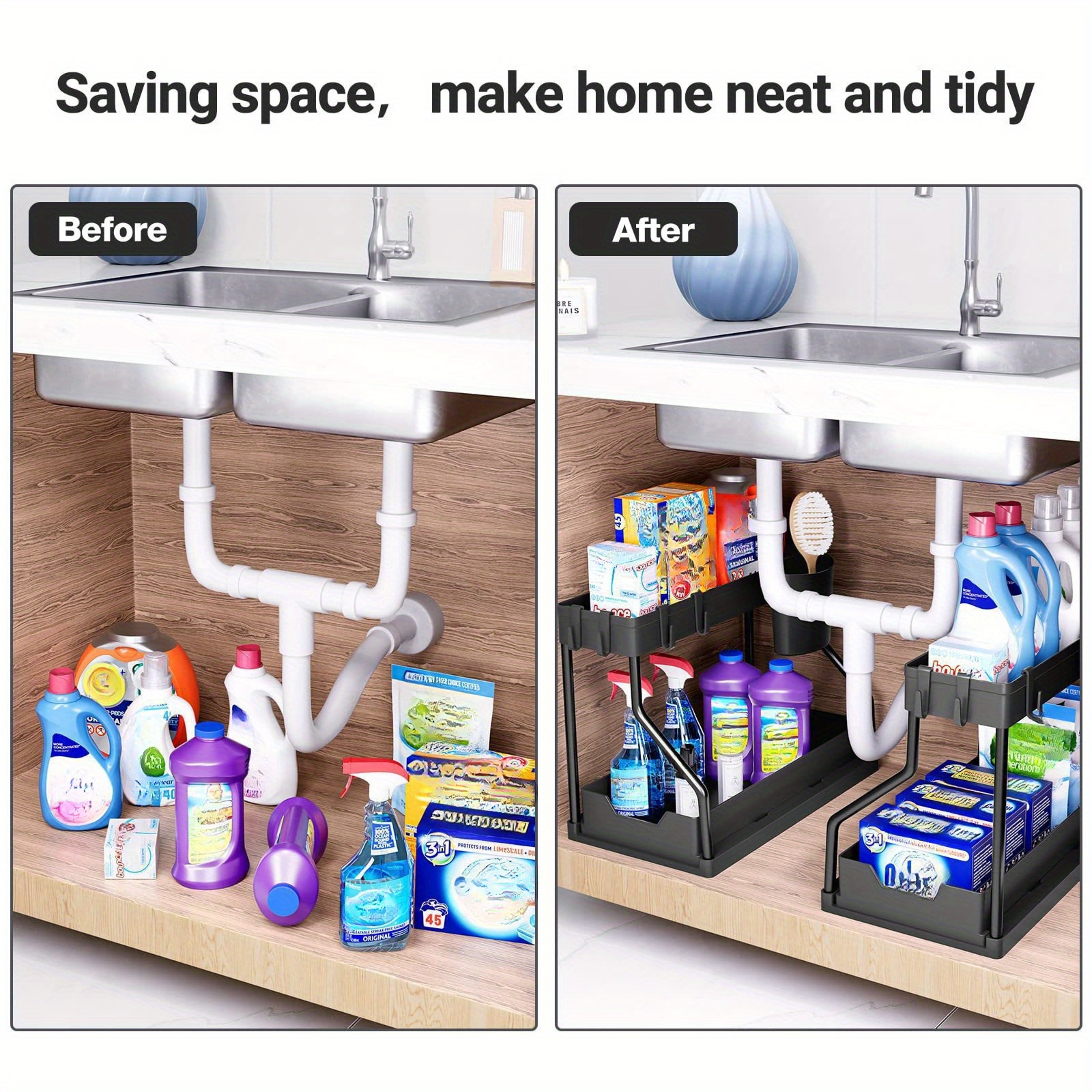 Multi Layer Pull Out Under Sink Organizer For Kitchen And Bathroom Storage 2
