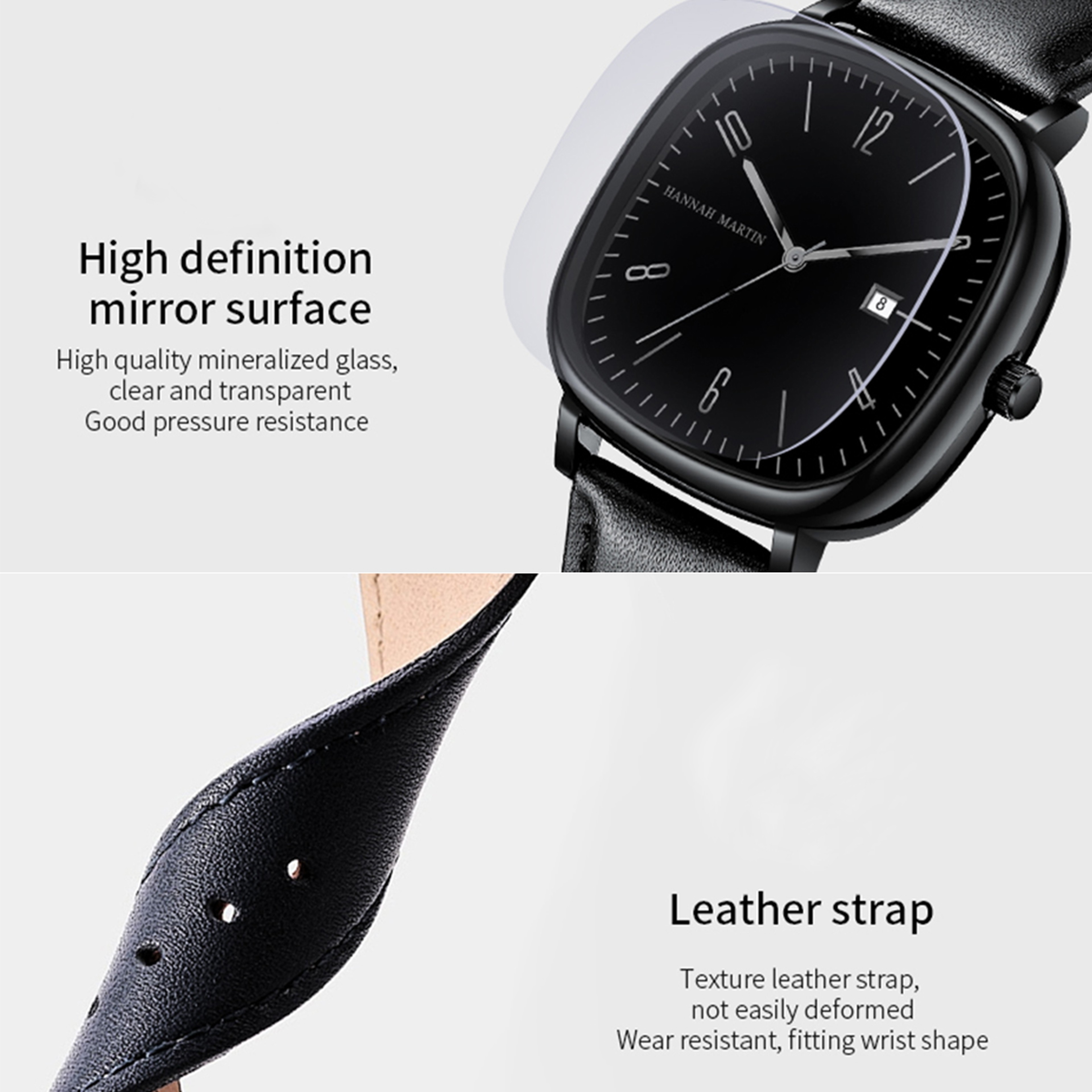 Black Leather Mens Quartz Watch Waterproof Business Calendar Wristwatch 4