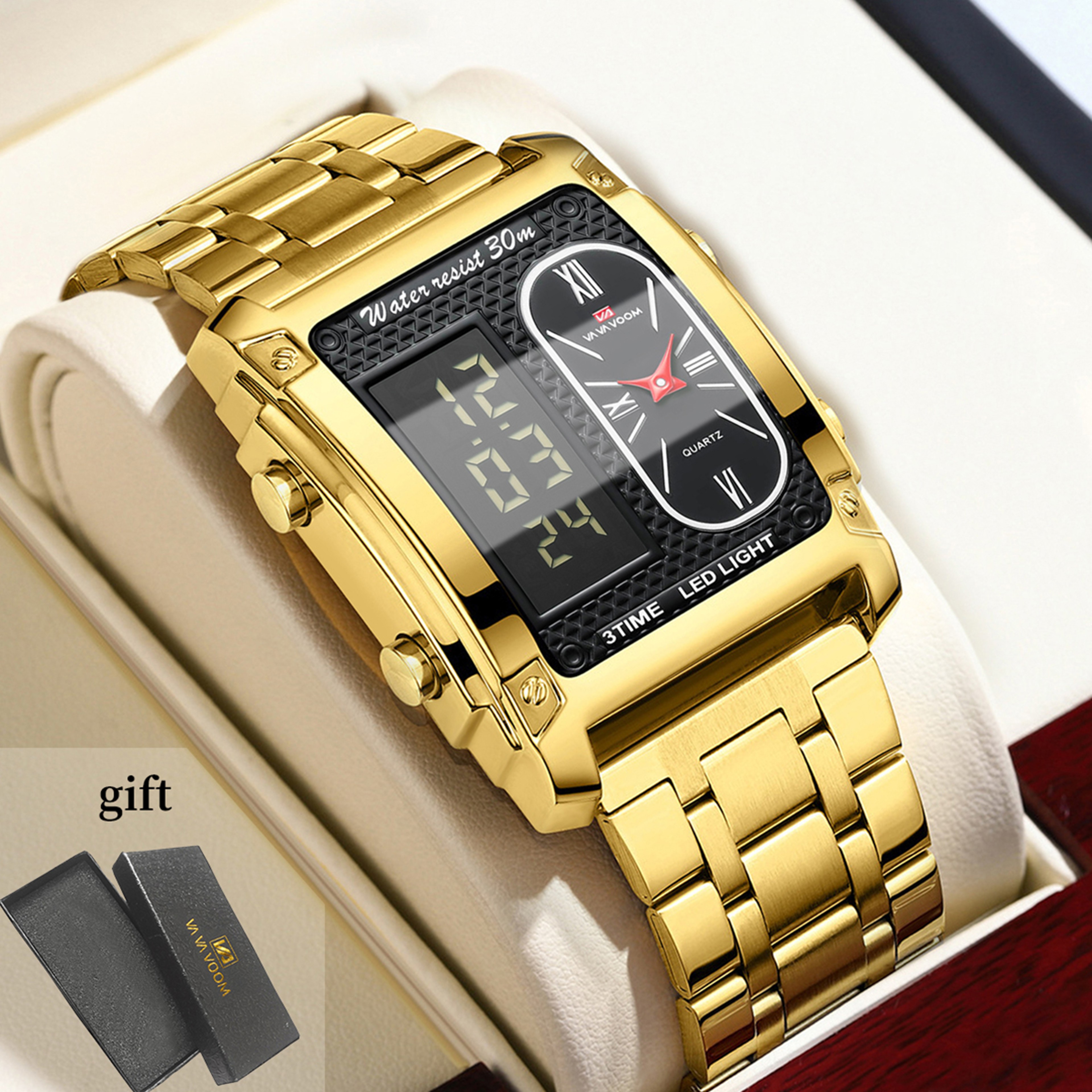 Square LED Digital Quartz Watch For Men With Stainless Steel Band 1