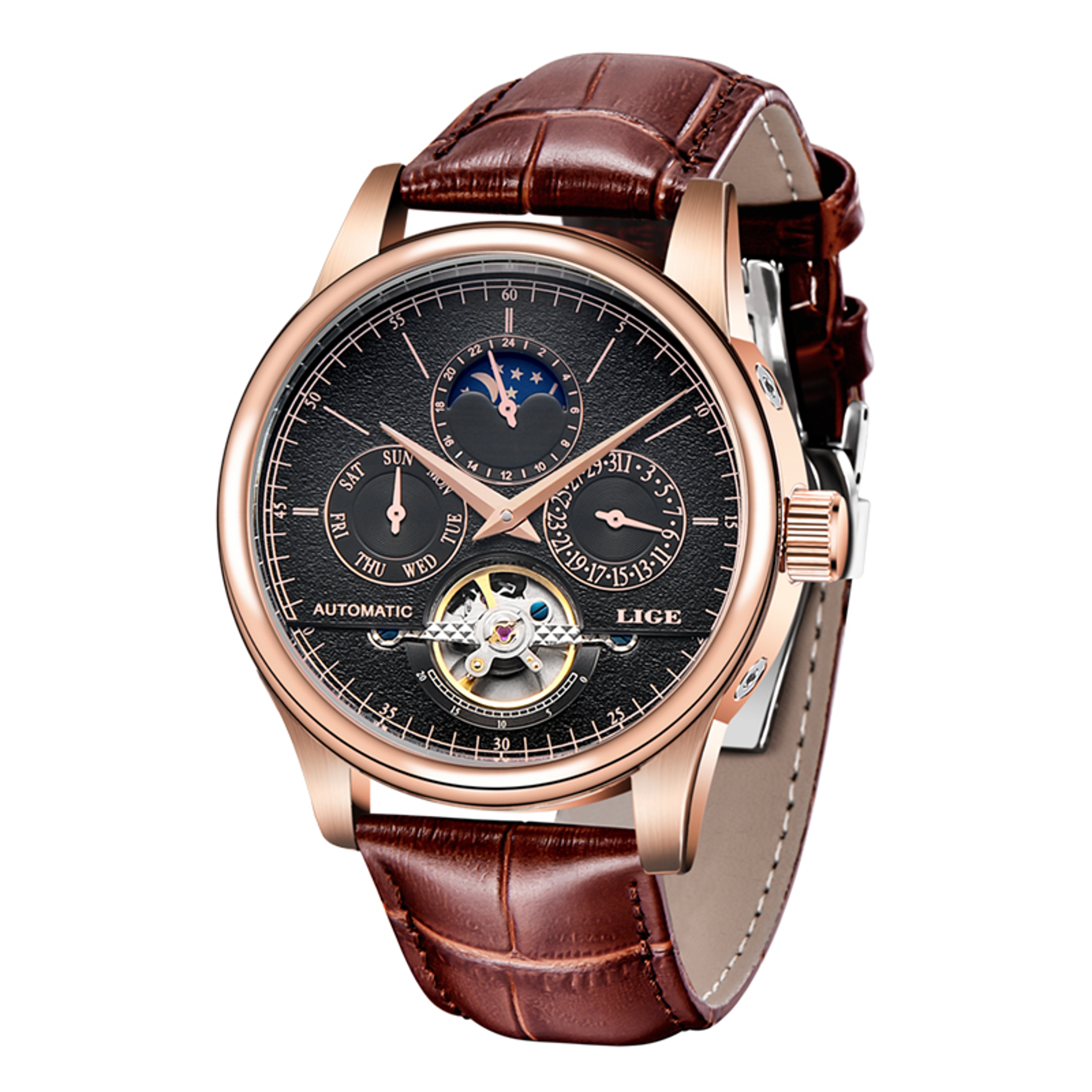 Automatic Mechanical Watch For Men With Genuine Leather Strap And Tourbillon Style 6