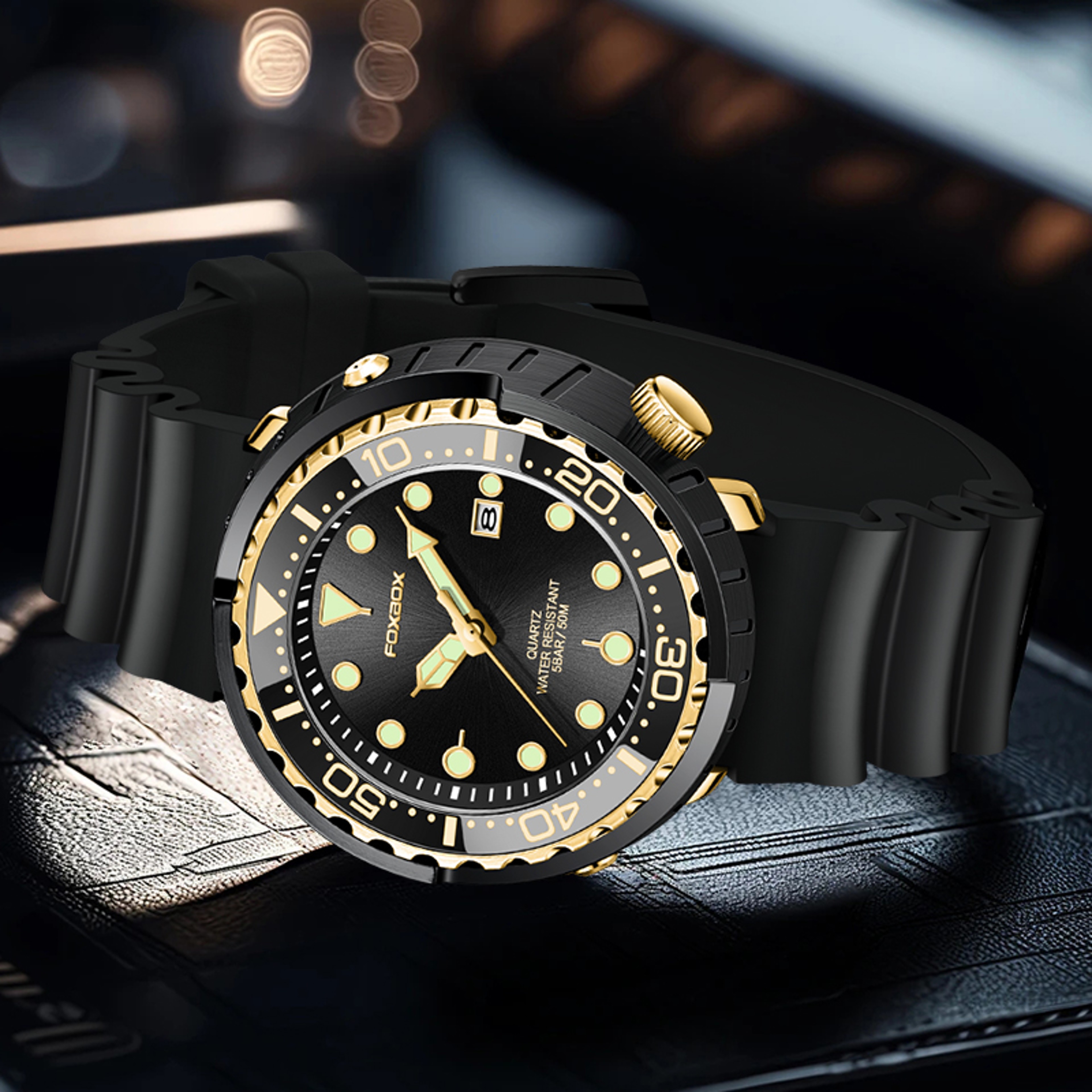 Mens Waterproof Diver Watch With Luminous Dial Date Display And Quartz Movement 1