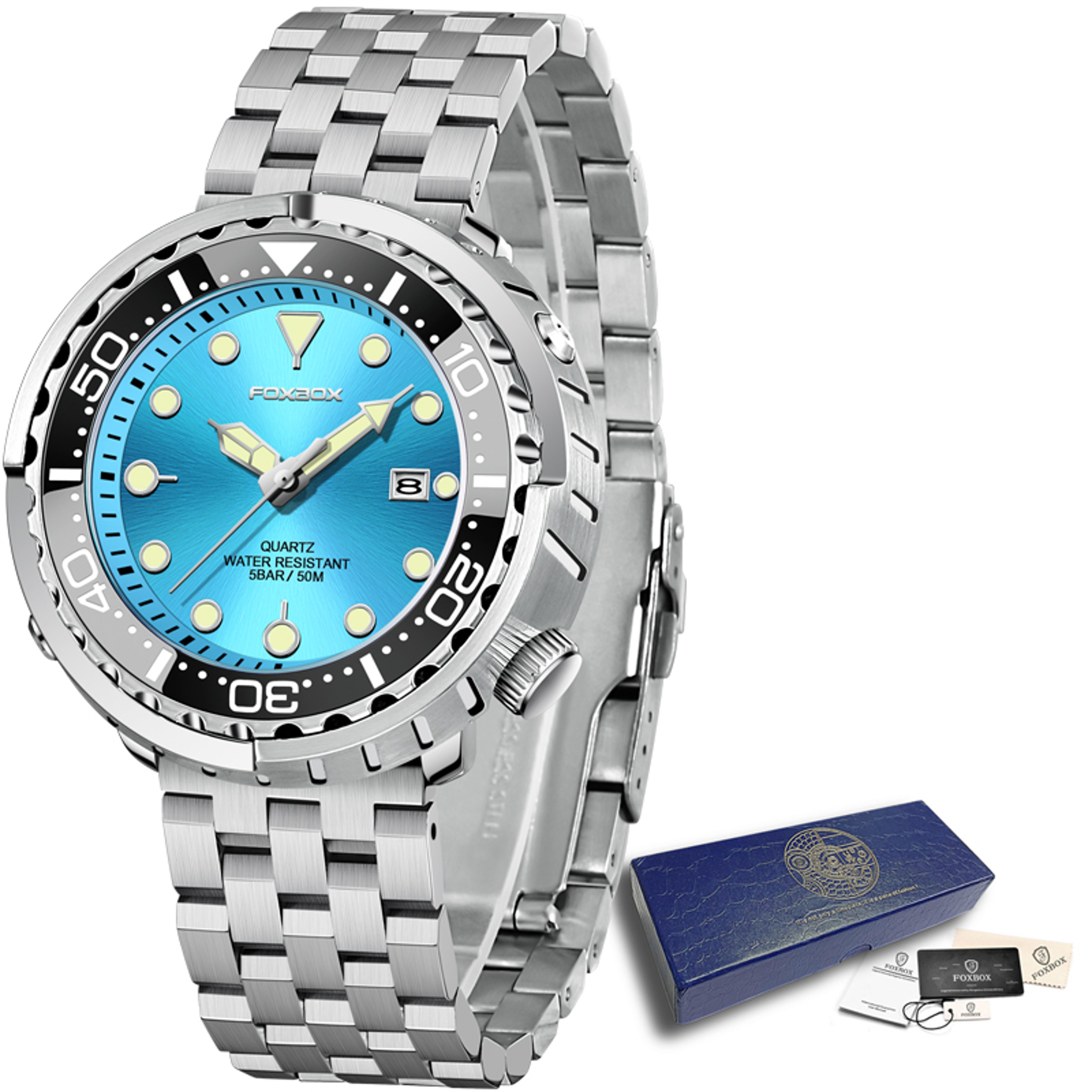 Mens Waterproof Diver Watch With Luminous Dial Date Display And Quartz Movement 12