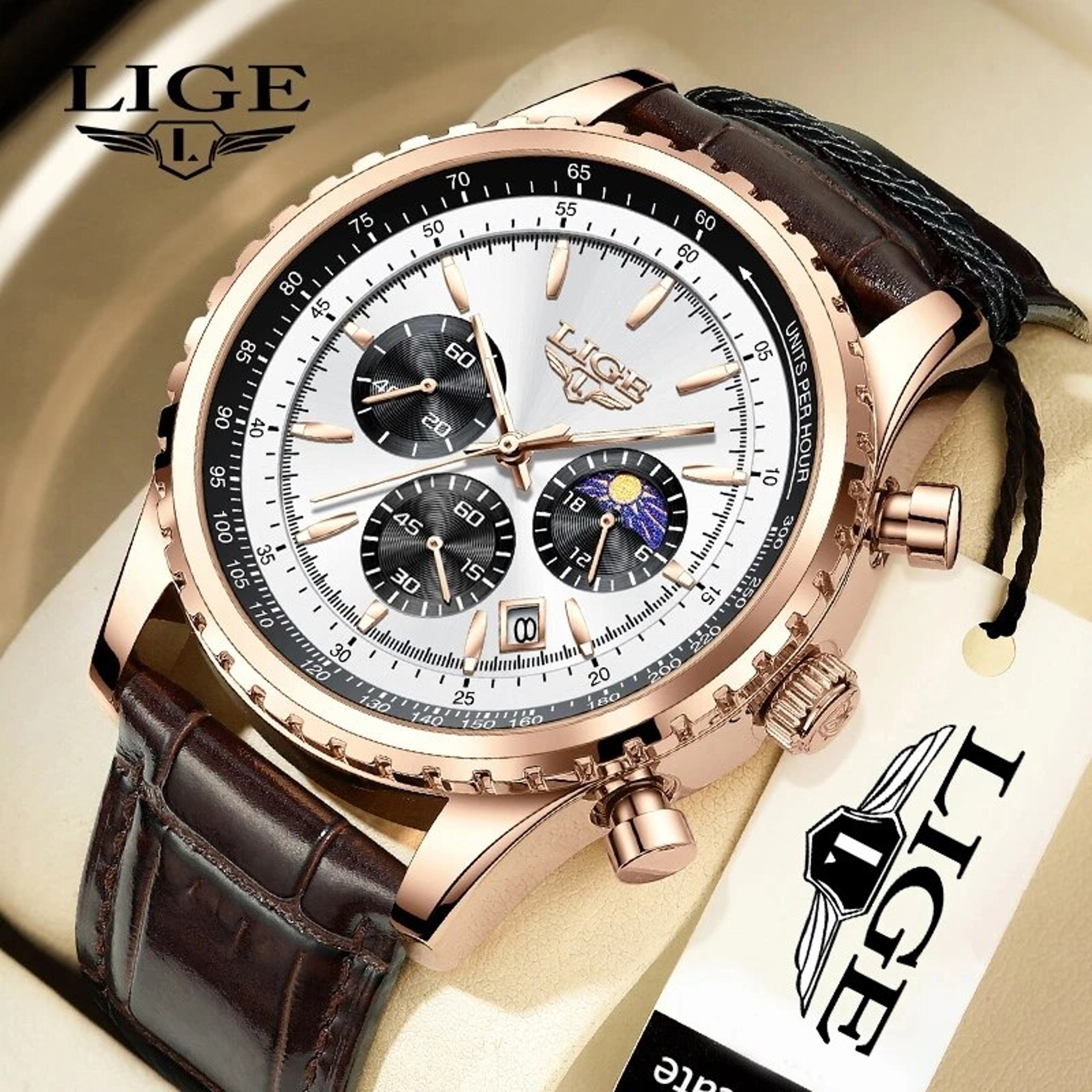 Luxury Mens Quartz Watch With Leather Strap And Luminous Chronograph 1