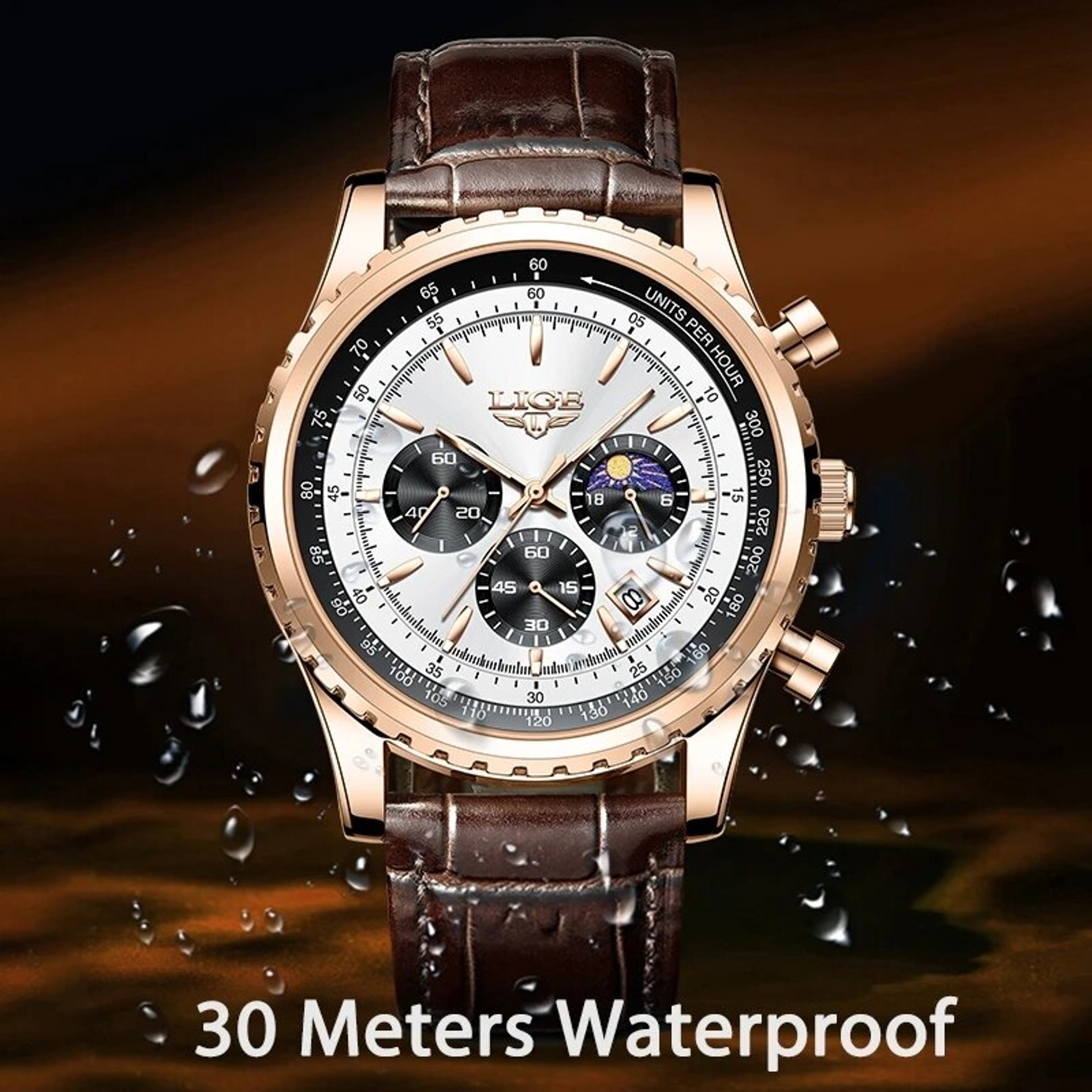 Luxury Mens Quartz Watch With Leather Strap And Luminous Chronograph 3