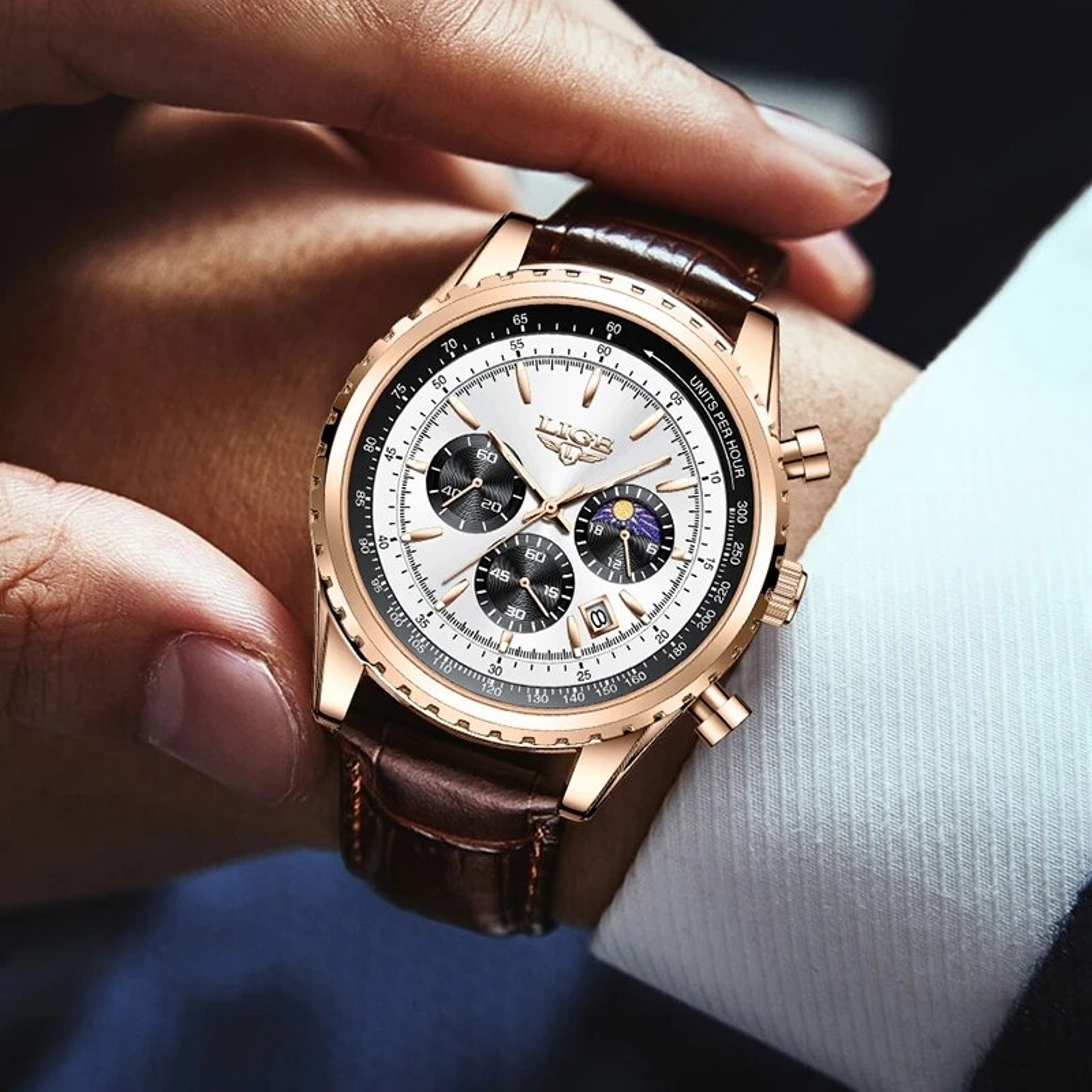 Luxury Mens Quartz Watch With Leather Strap And Luminous Chronograph 5
