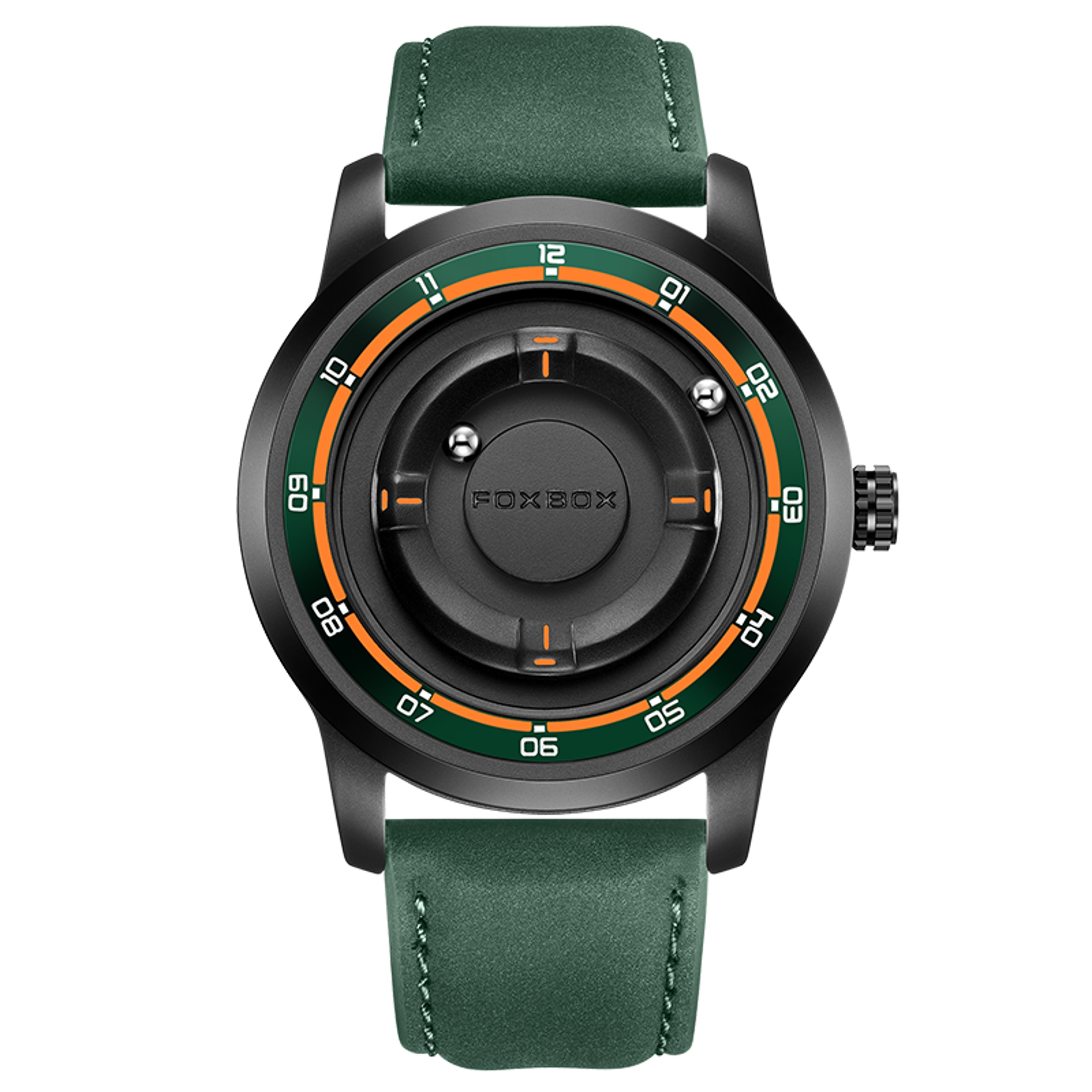 Magnetic Scrolling Pointer Mens Quartz Watch With Green Silicone Strap 15