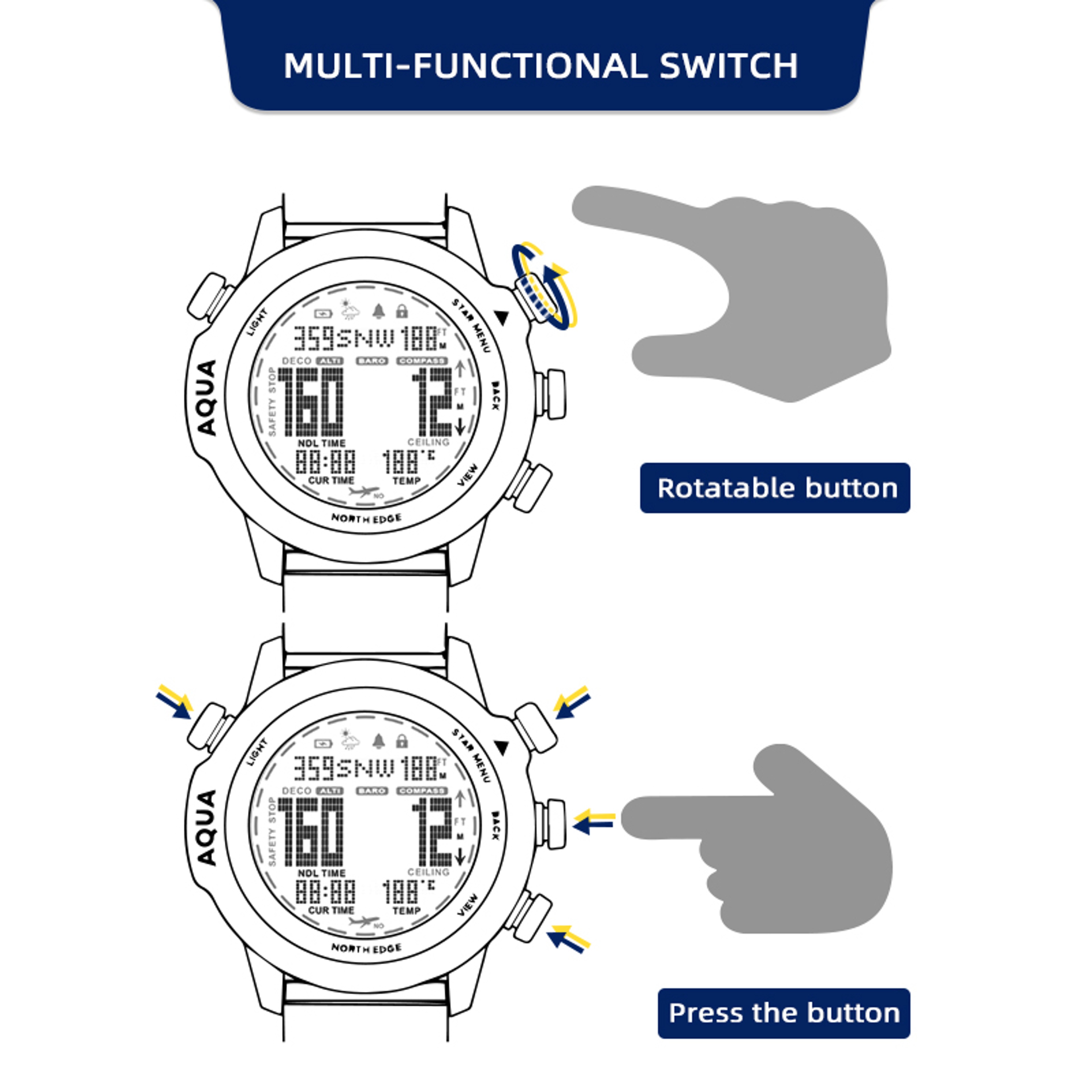 Professional Diving Computer Watch With NDL Compass Altimeter And Barometer 6