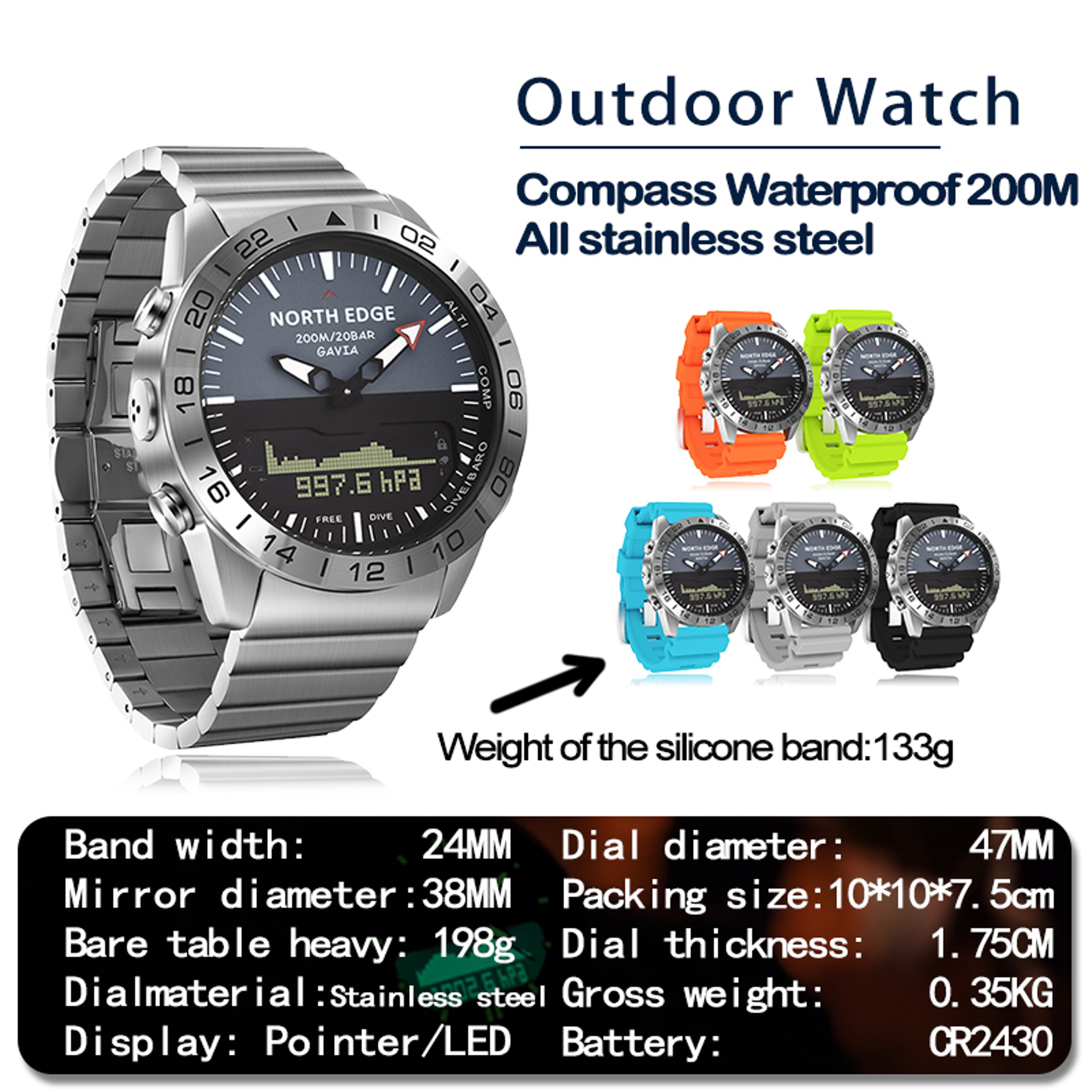 Waterproof Diving Watch With Compass Altimeter And Barometer For Men 4