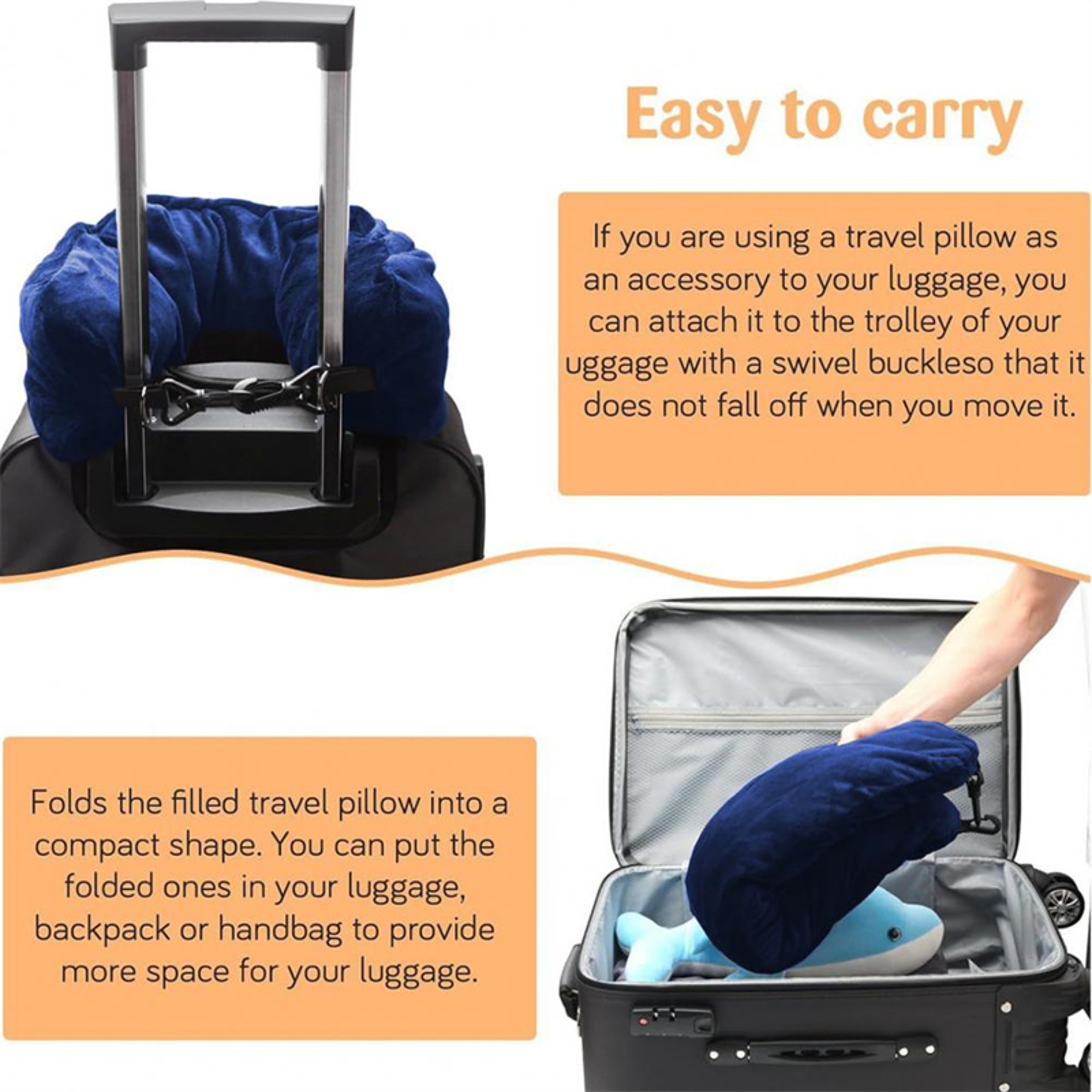 SpaceSaving Stuffable Travel Neck Pillow With Adjustable Strap And Soft Flannel Cover 2