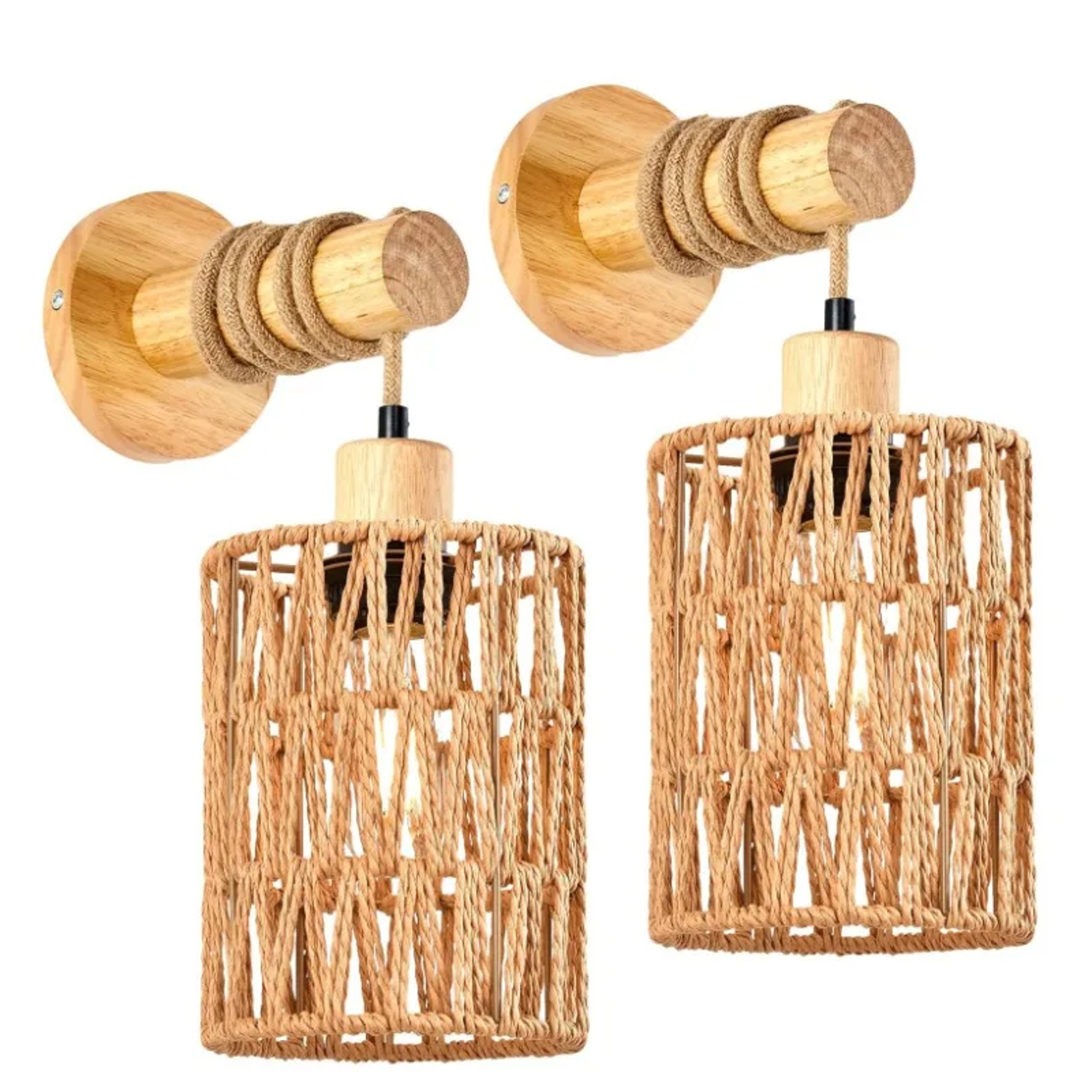 Rustic Hemp Rope Rattan Wall Sconce for Bedroom and Farmhouse Decor – view 1