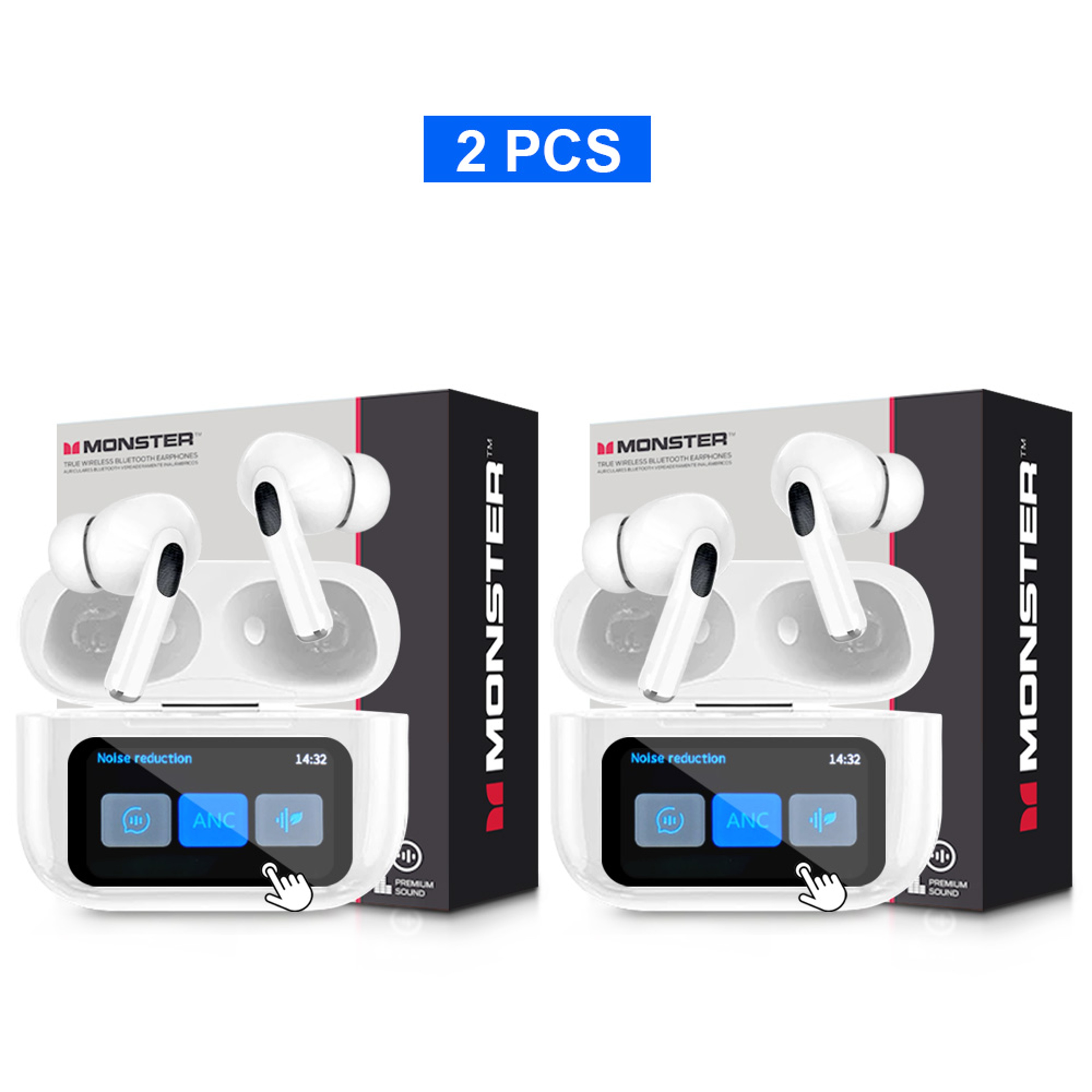 Monster Touch Screen Wireless Bluetooth Earbuds With HD Stereo Sound And Smart Charging Case 13