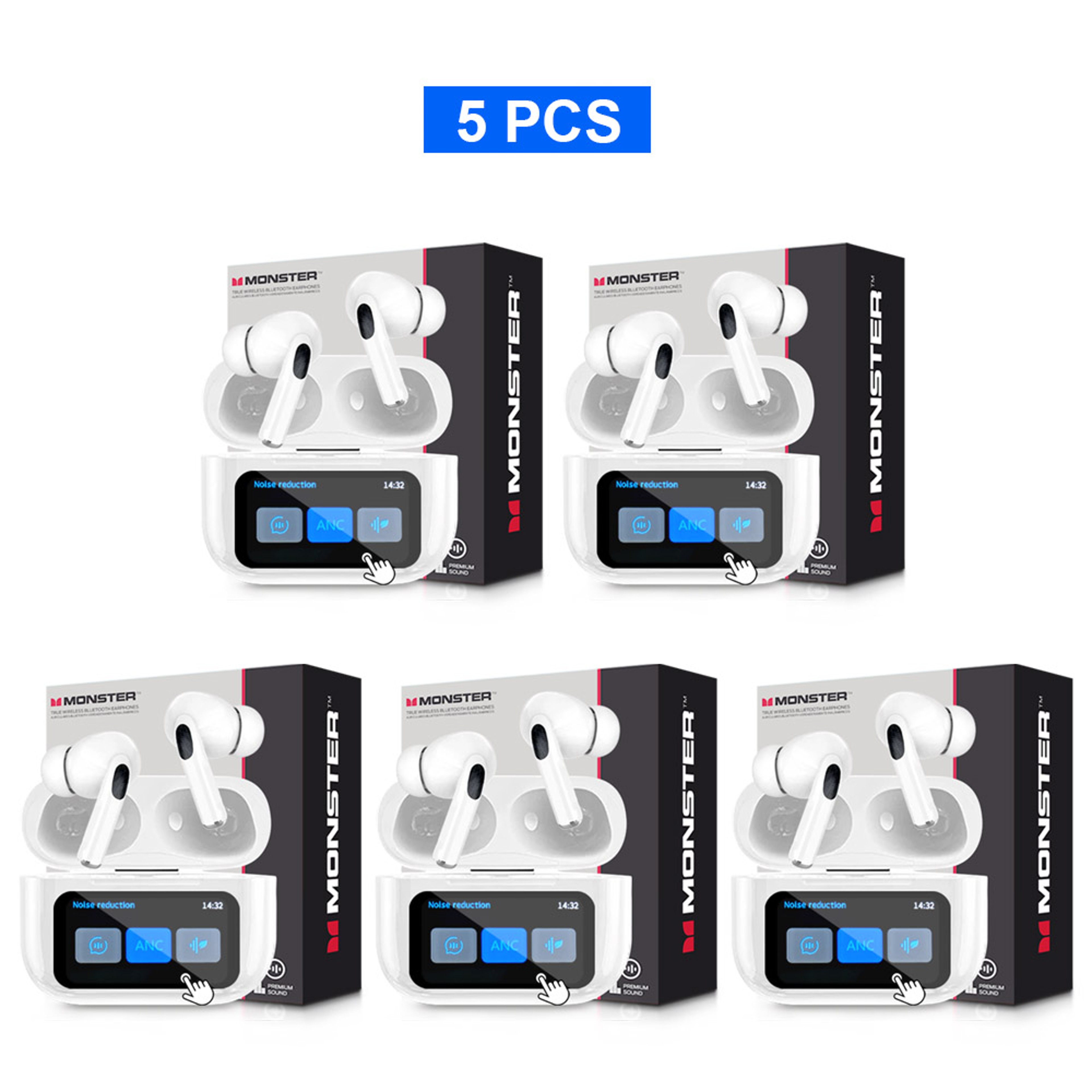 Monster Touch Screen Wireless Bluetooth Earbuds With HD Stereo Sound And Smart Charging Case 17