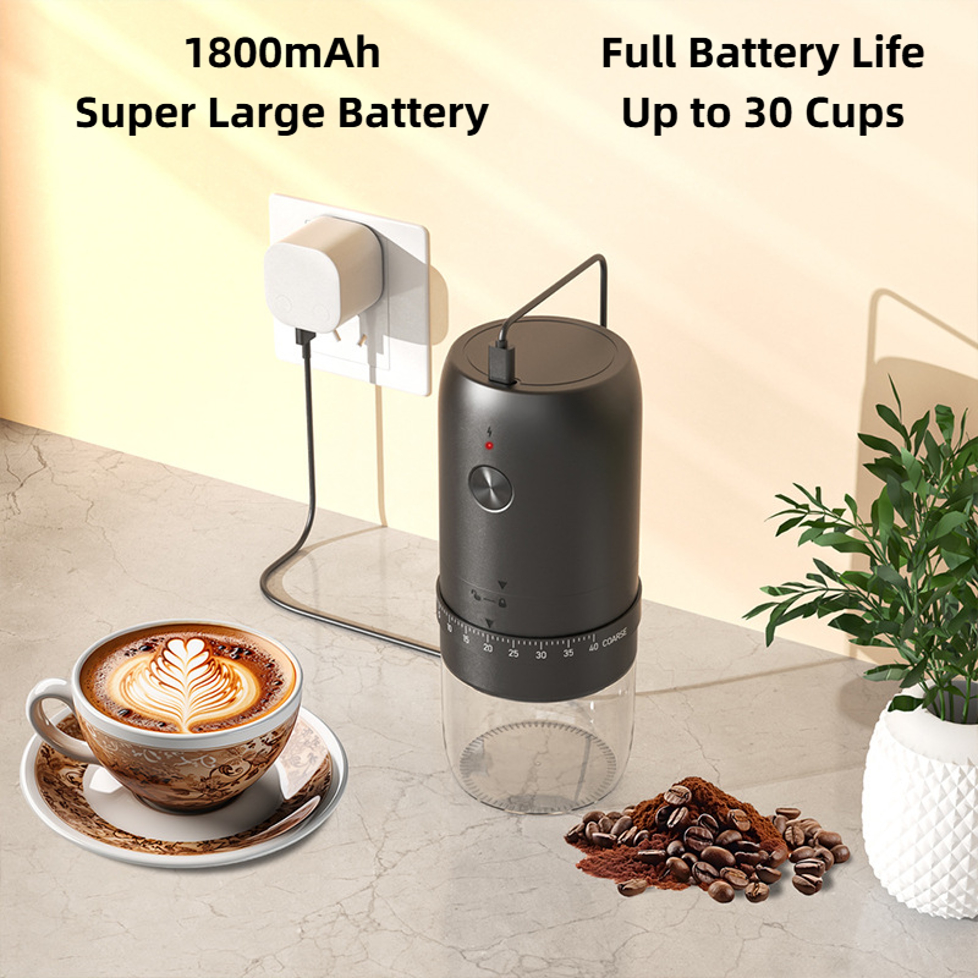 BrewMate Electric Coffee Grinder With 40 Adjustable Settings And Rechargeable Portable Design 3