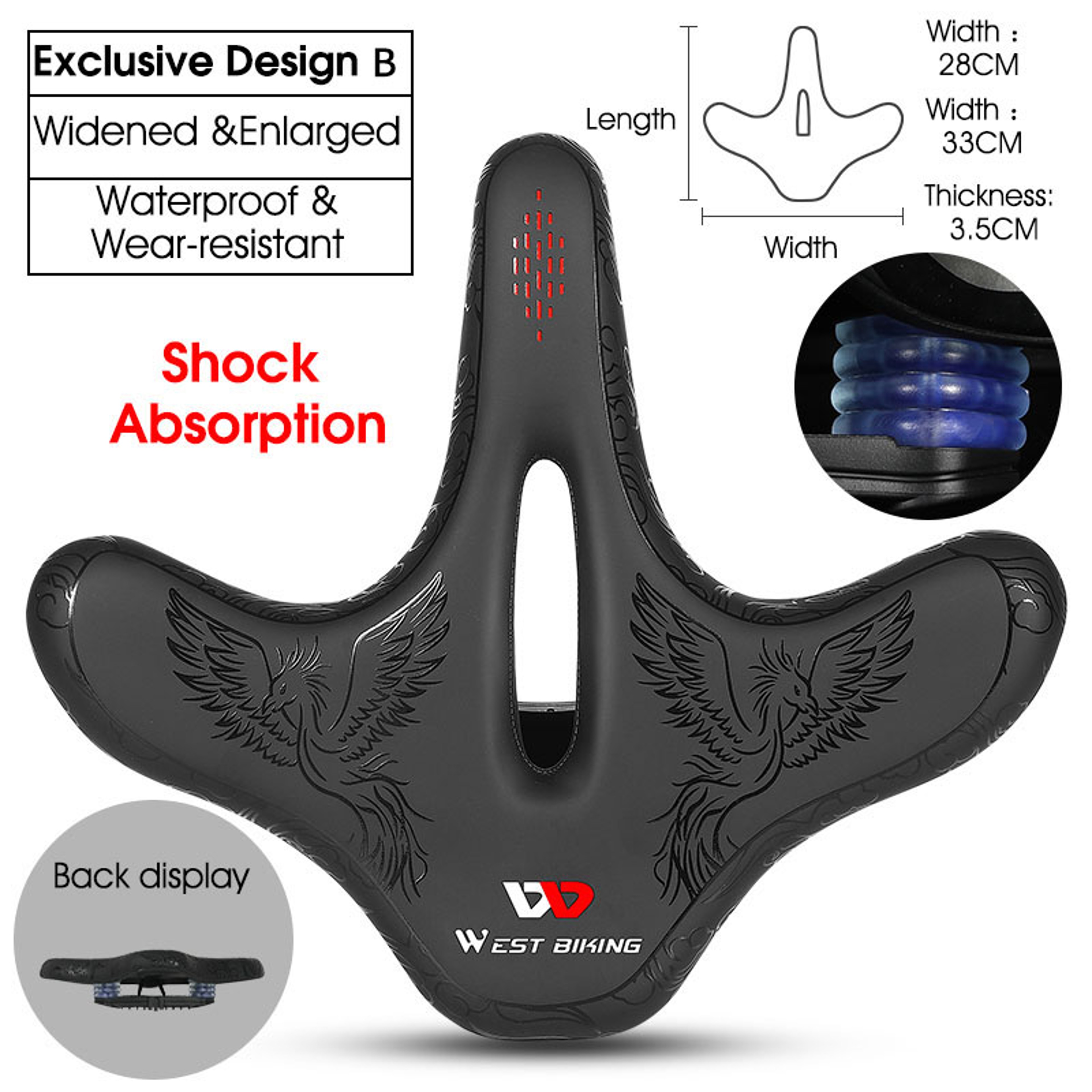 Wide Bicycle Saddle With Shock Absorption And Soft Padded Comfort 8