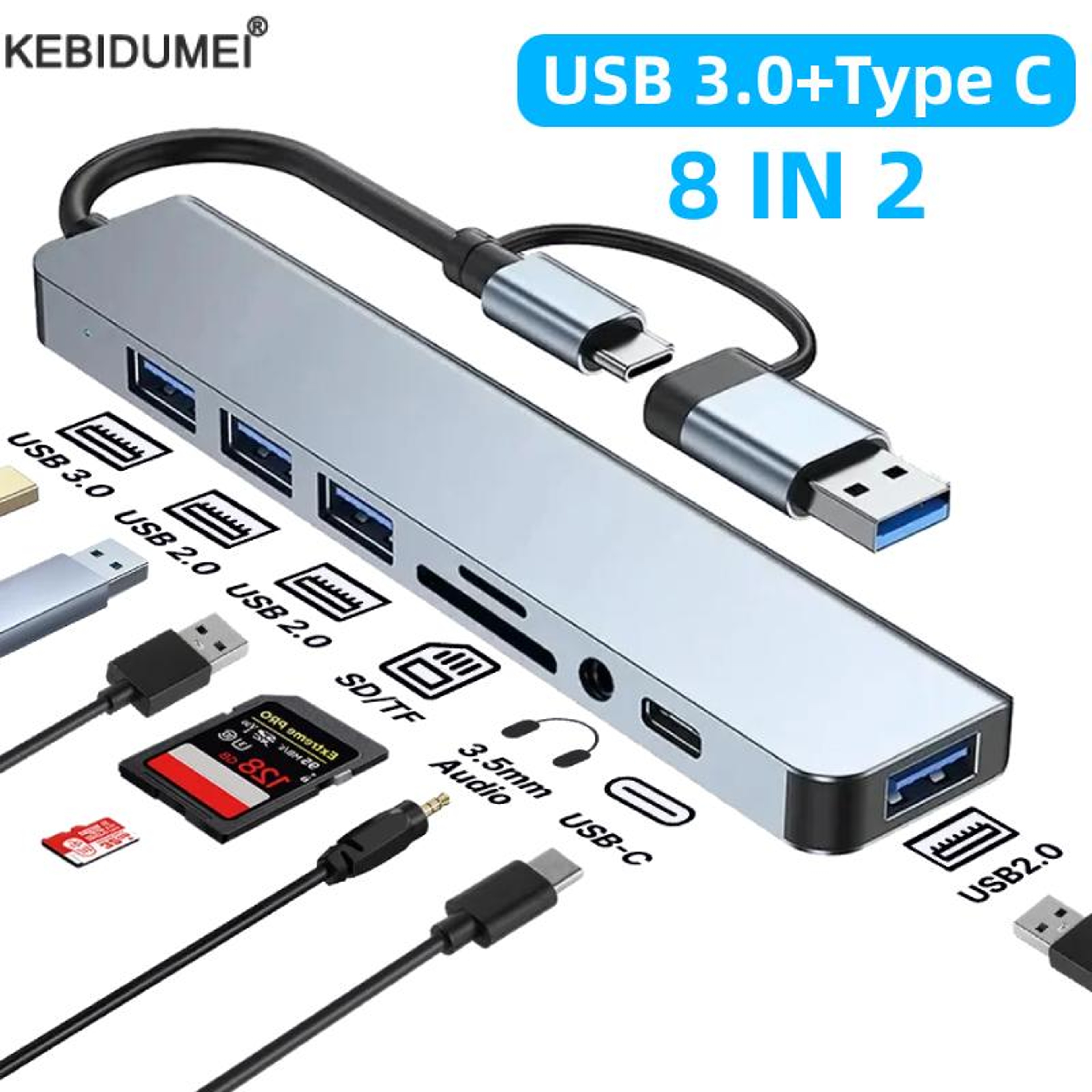 USB C Hub Multiport Adapter With USB 30 SD TF Card Reader And Audio Port 1