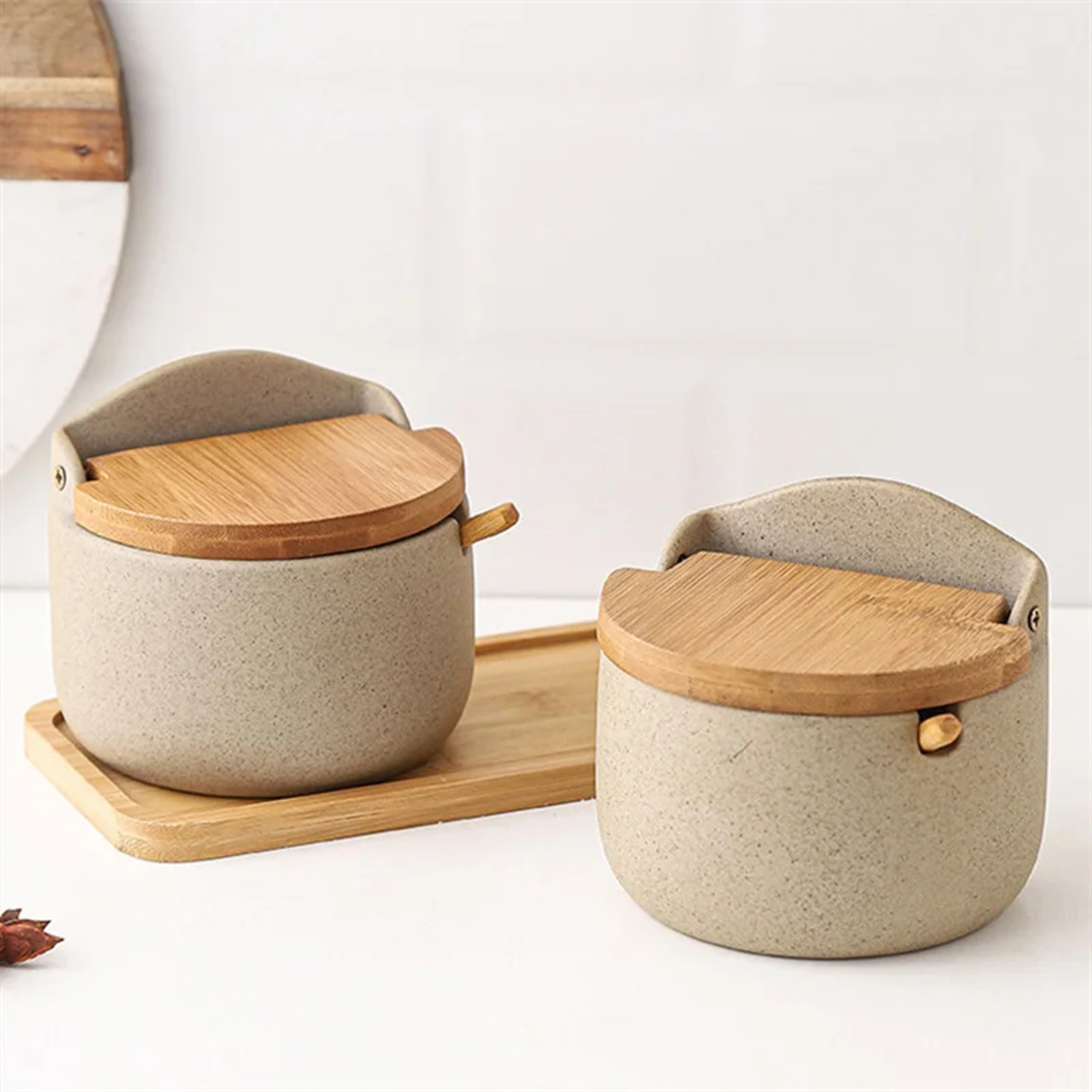 Ceramic Seasoning Jar with Bamboo Lid and Spoon for Salt Sugar and Spices – view 1
