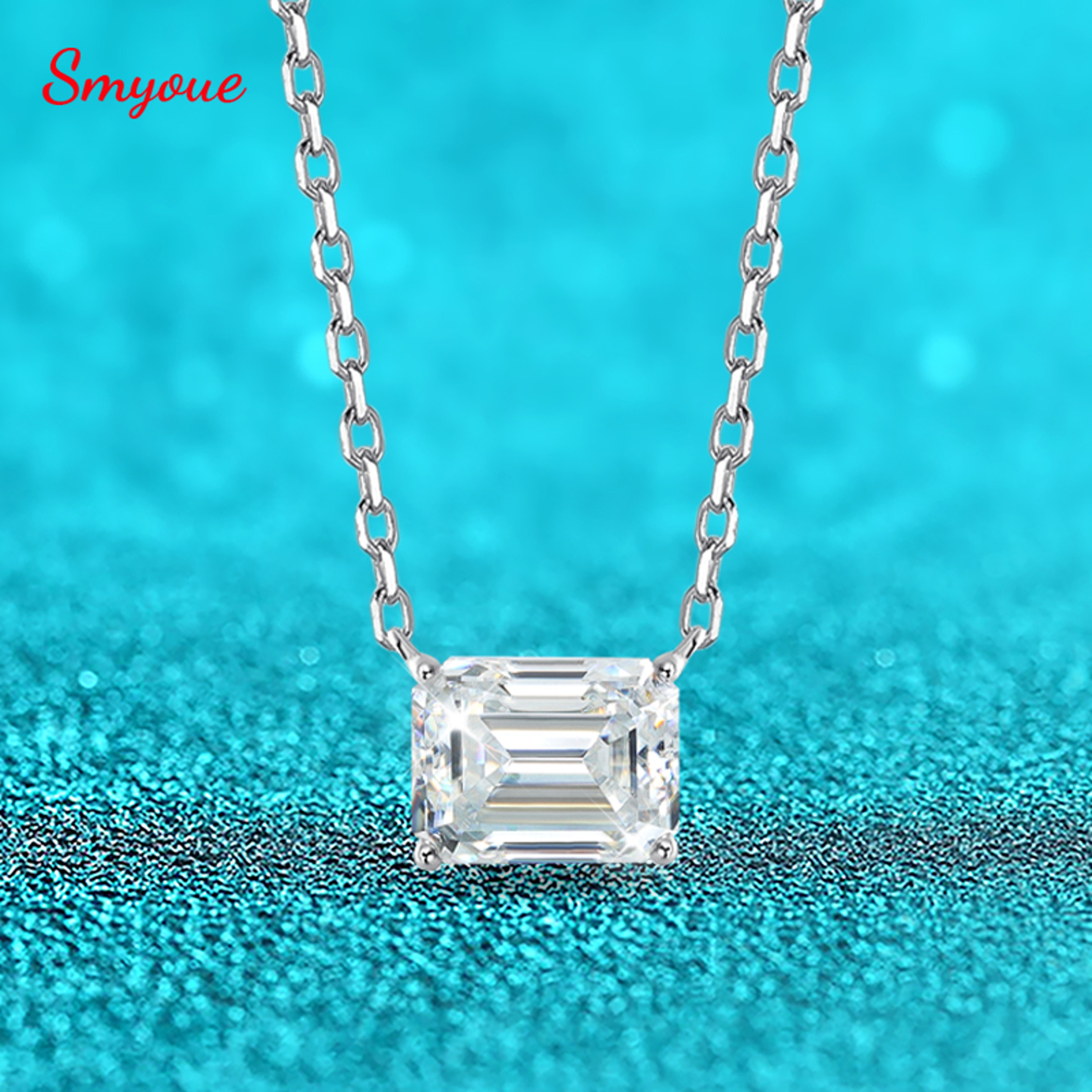 Emerald Cut Moissanite Solitaire Necklace 1CT To 3CT Sterling Silver 1