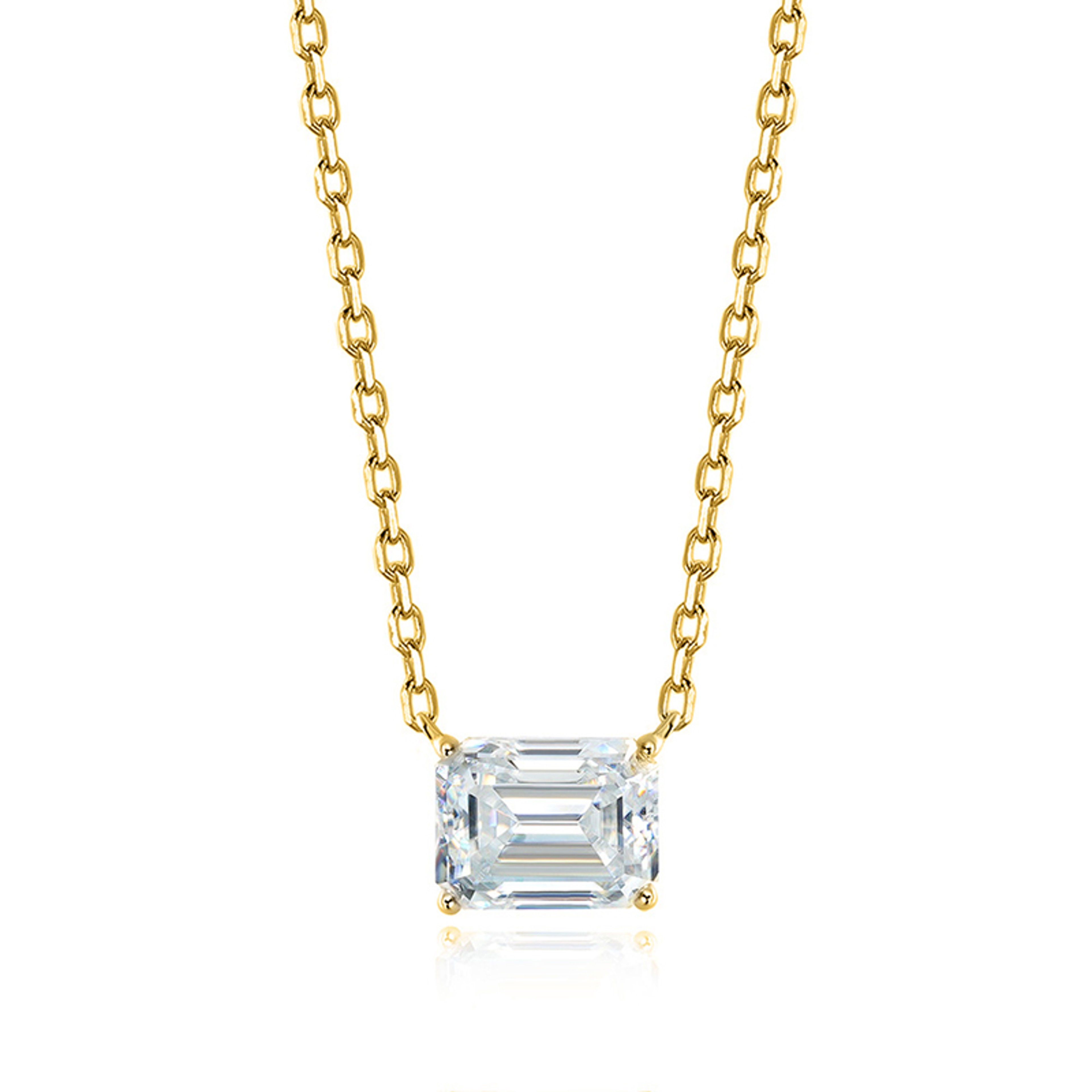 Emerald Cut Moissanite Solitaire Necklace 1CT To 3CT Sterling Silver 7