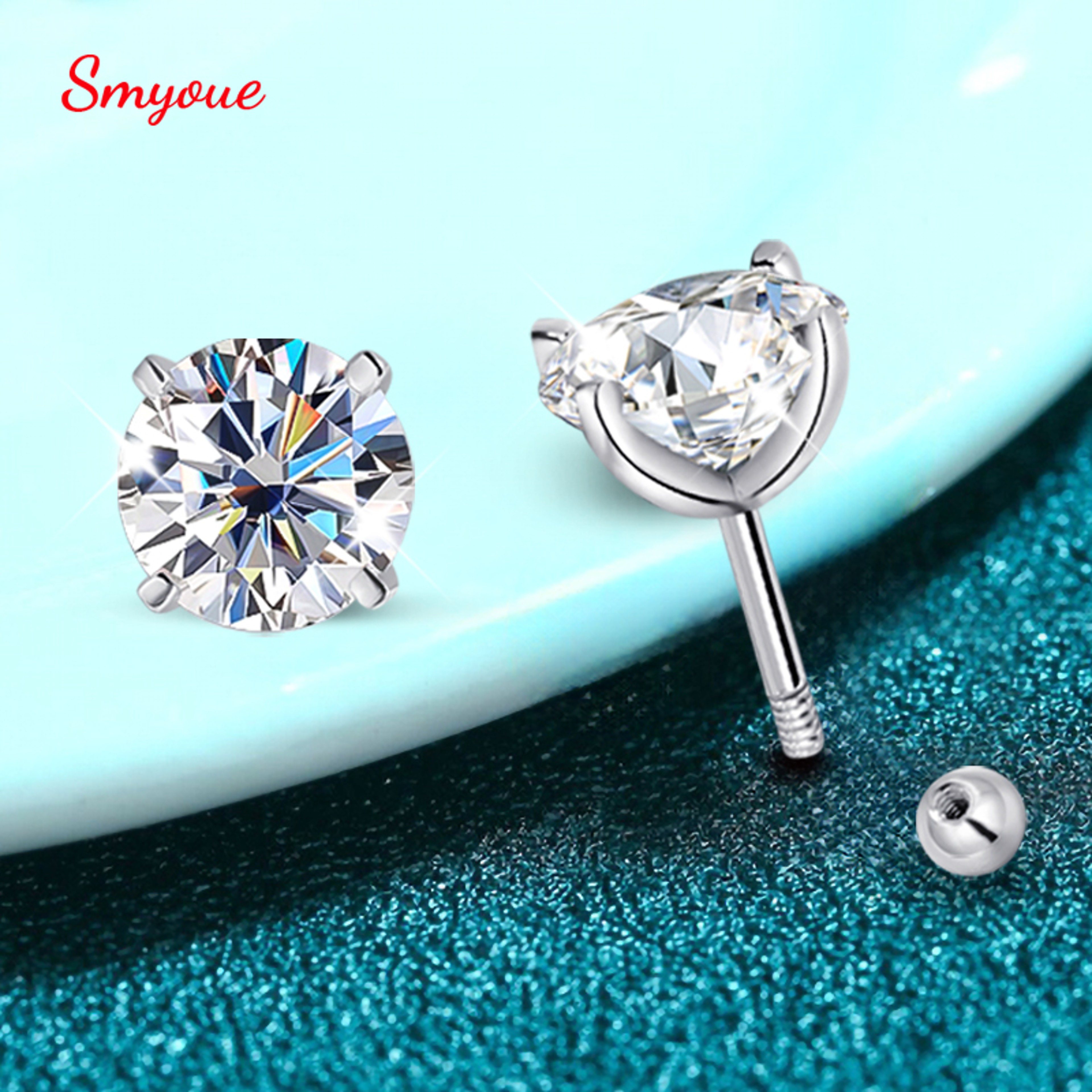Radiant Moissanite Stud Earrings 925 Sterling Silver Screw Back 1