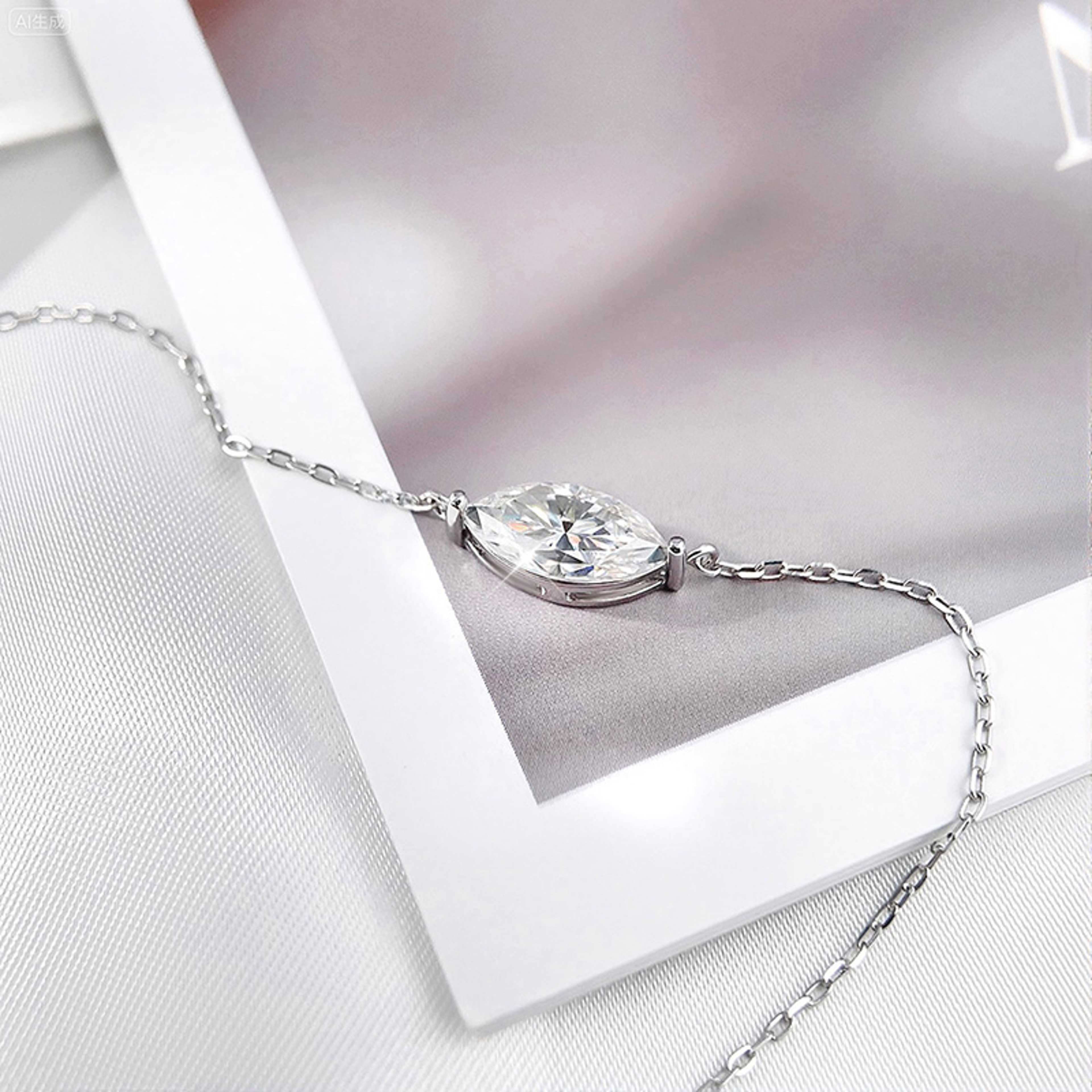 Marquise Cut Moissanite Necklace 925 Sterling Silver Gemstone Pendant For Women 3