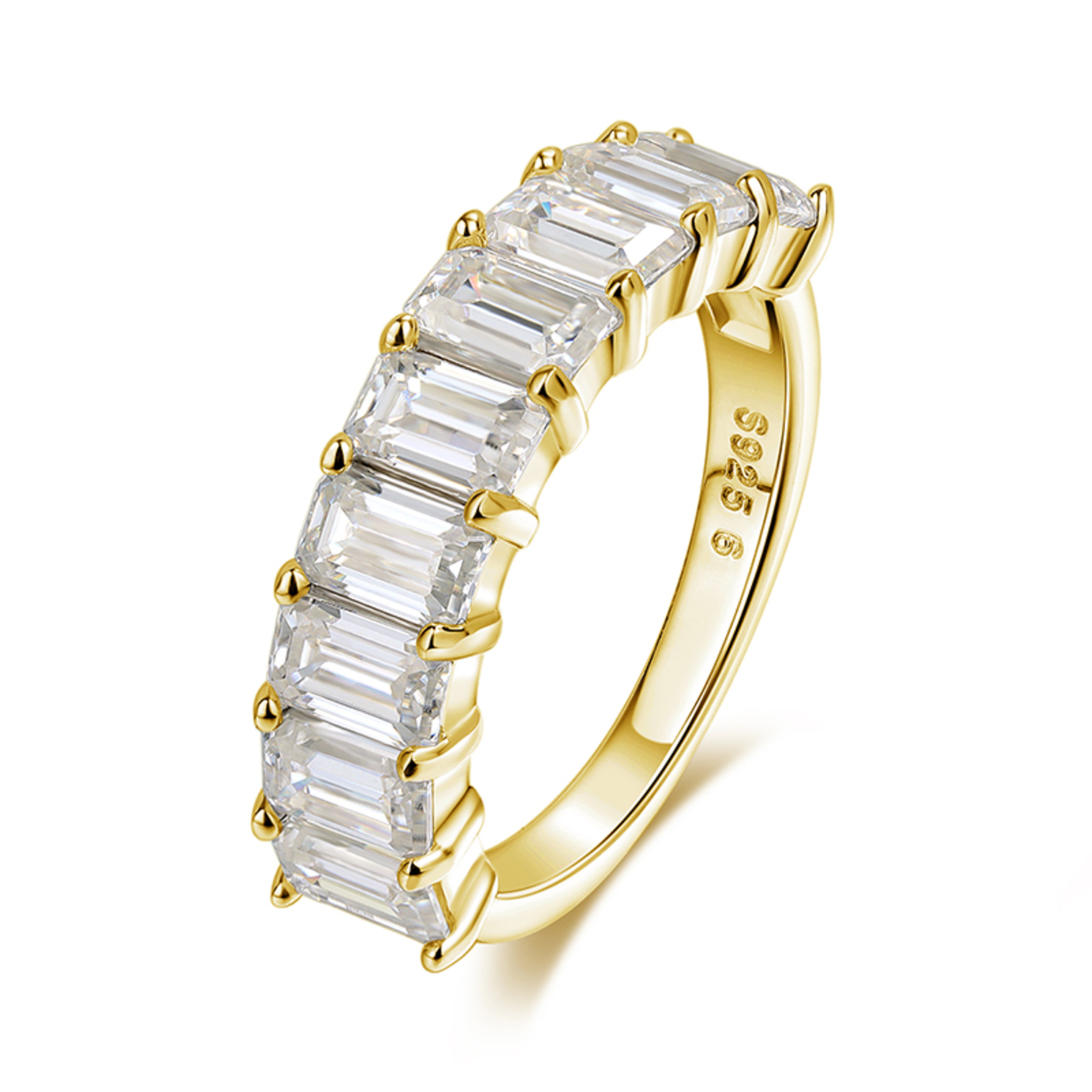 Emerald Cut Moissanite Half Eternity Ring In 925 Sterling Silver 0