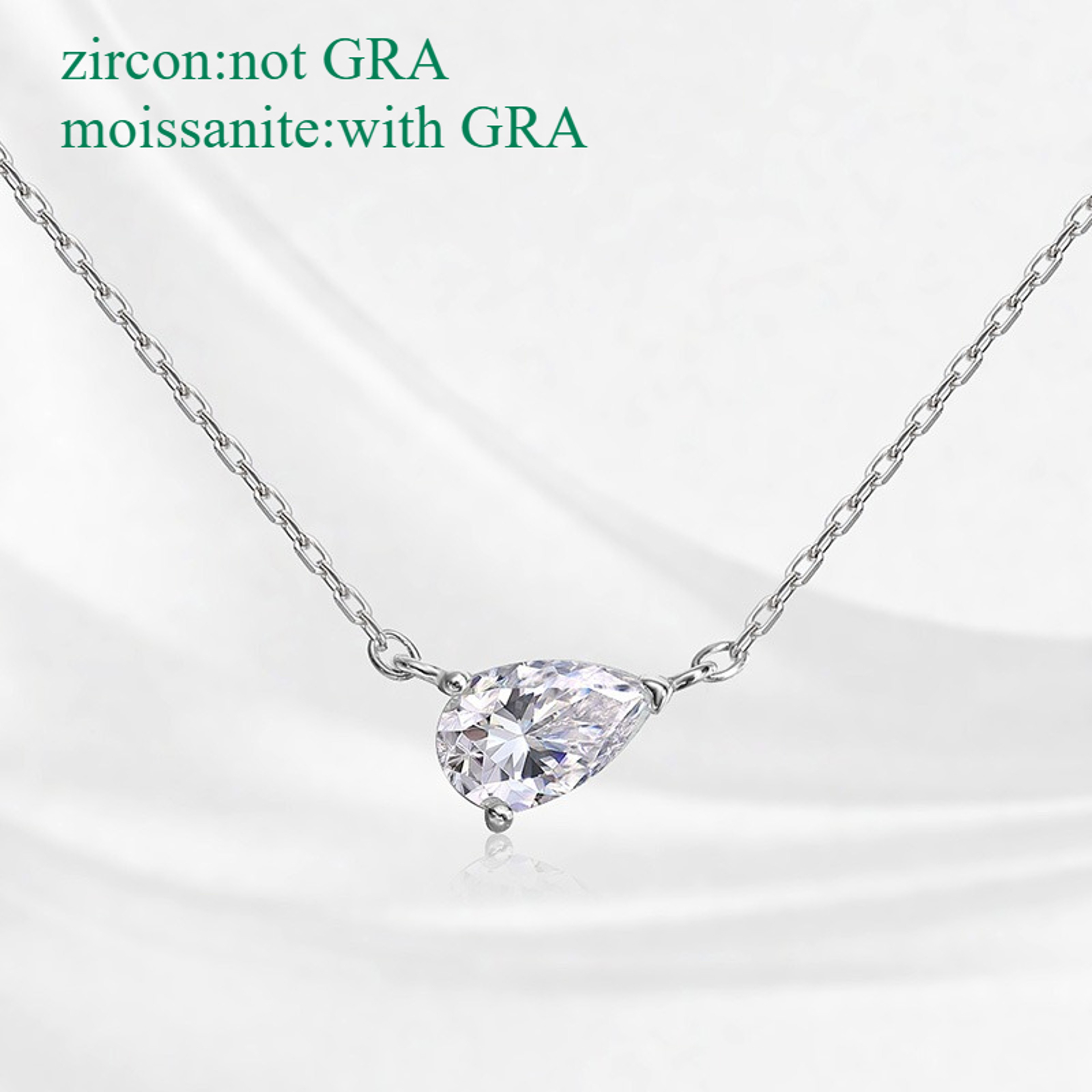 Pear Cut Moissanite Necklace 925 Sterling Silver 18K White Gold Plated Pendant 2