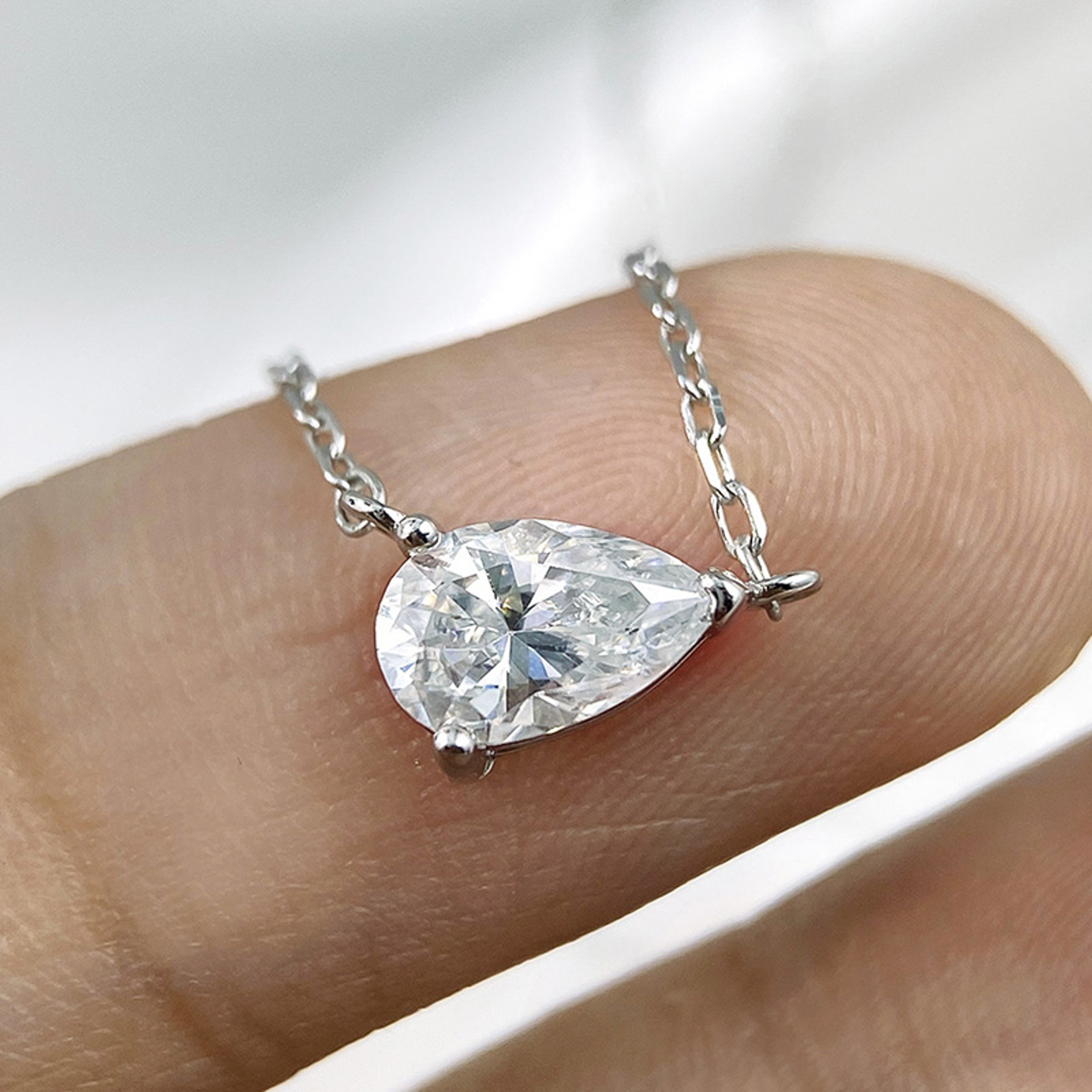 Pear Cut Moissanite Necklace 925 Sterling Silver 18K White Gold Plated Pendant 3