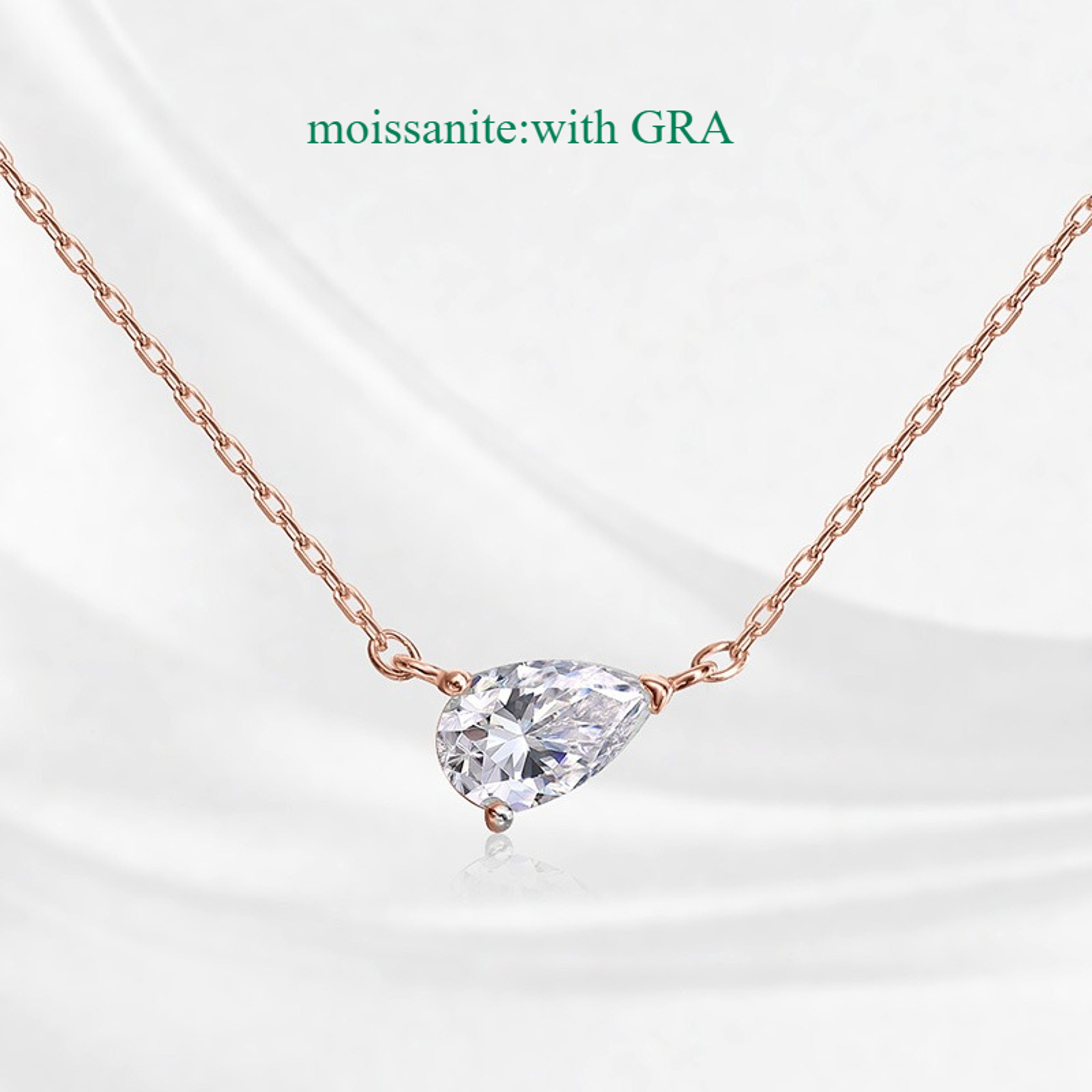 Pear Cut Moissanite Necklace 925 Sterling Silver 18K White Gold Plated Pendant 8