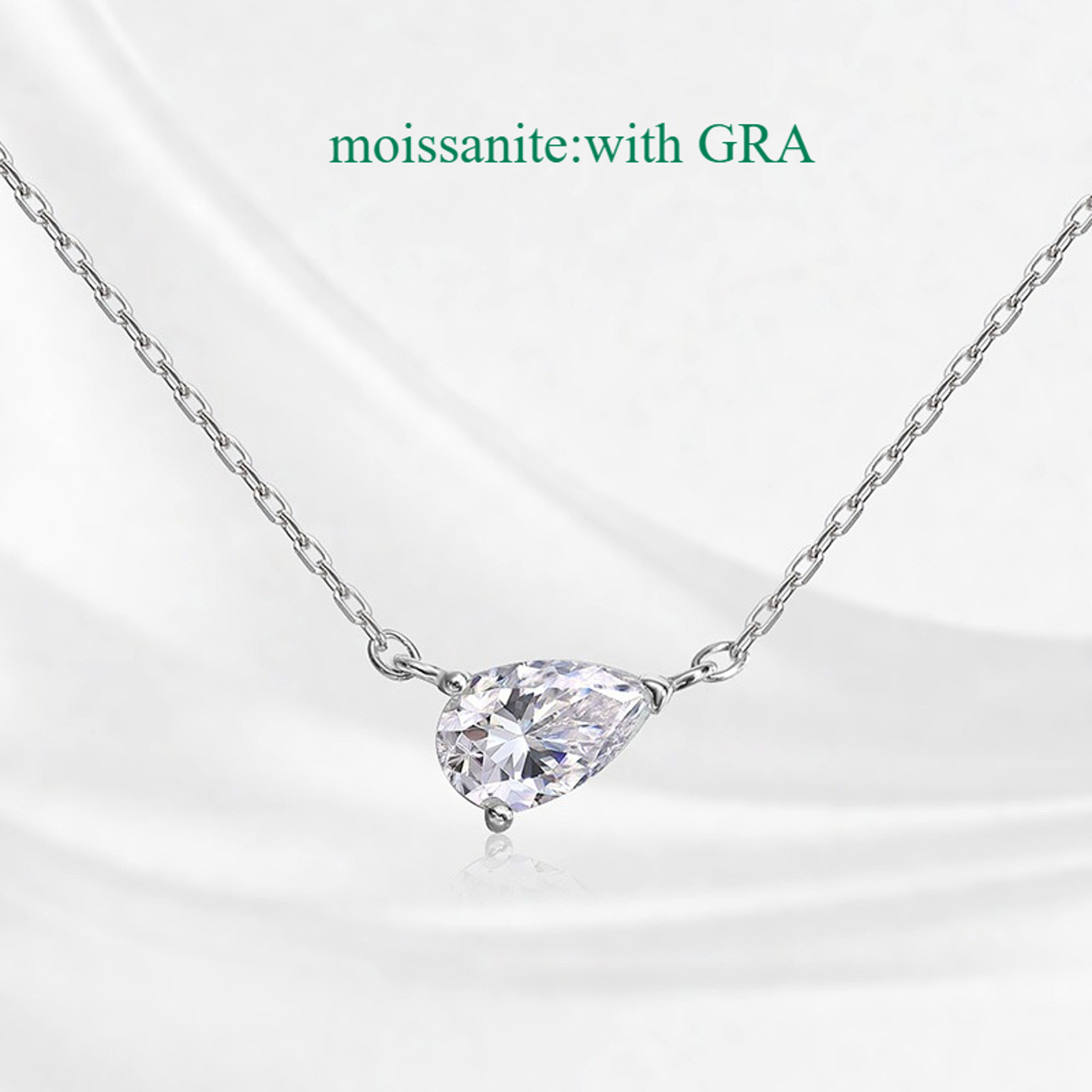 Pear Cut Moissanite Necklace 925 Sterling Silver 18K White Gold Plated Pendant 10