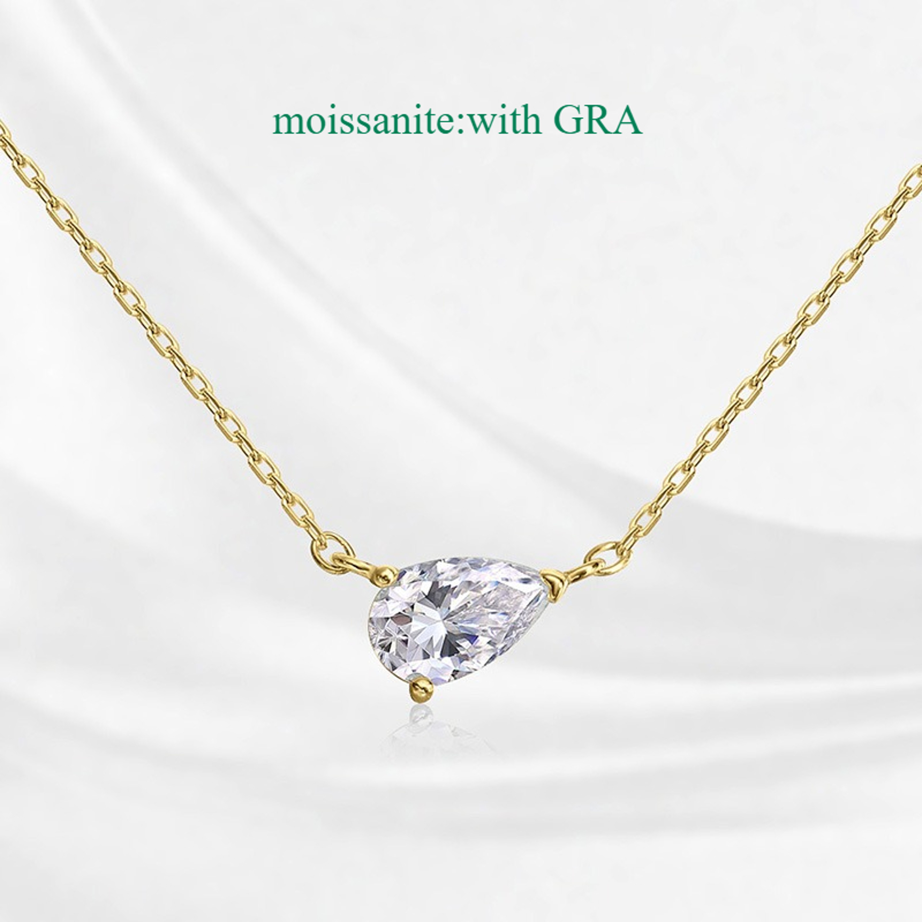 Pear Cut Moissanite Necklace 925 Sterling Silver 18K White Gold Plated Pendant 11