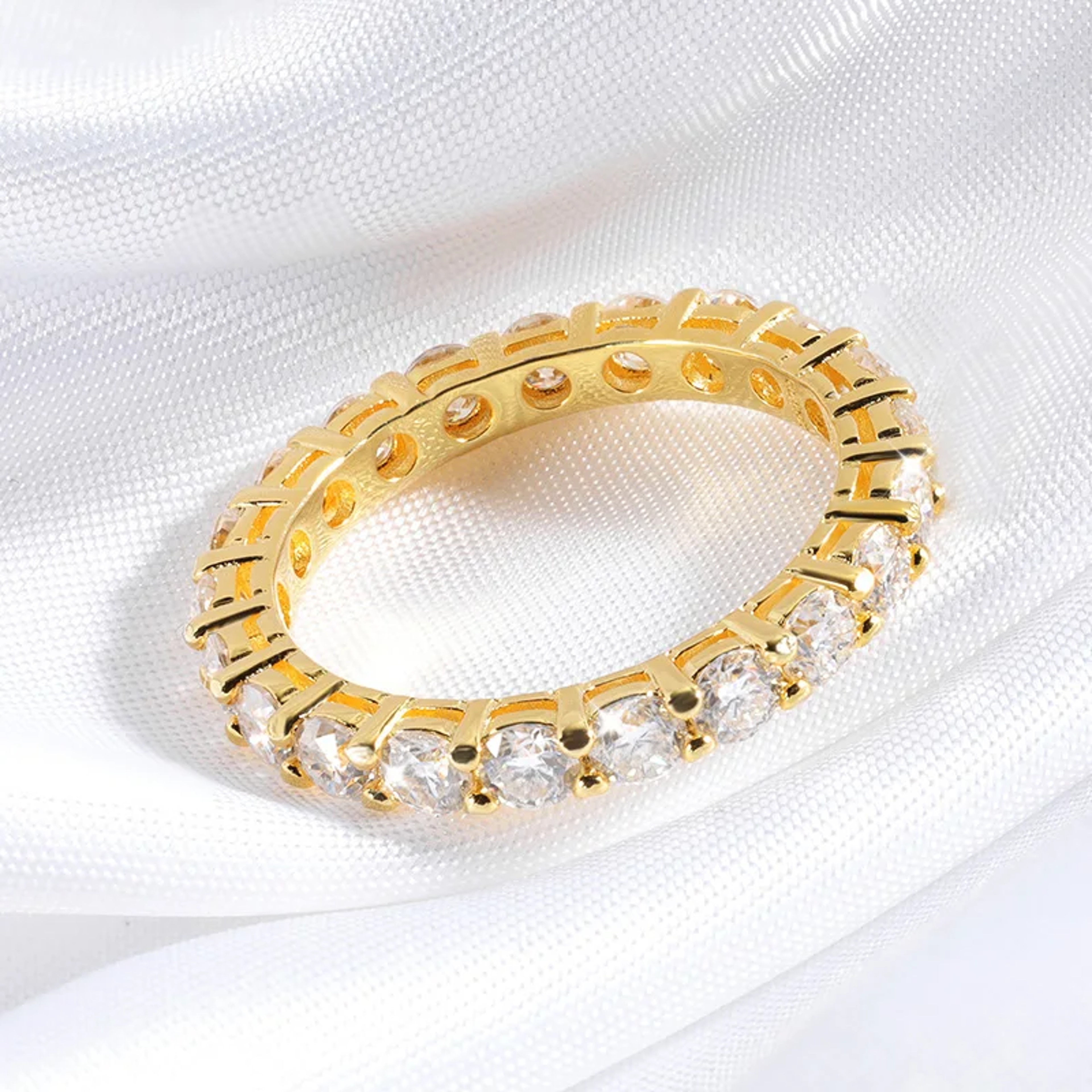 Moissanite Eternity Ring 18K Gold Plated 925 Sterling Silver Wedding Band 0